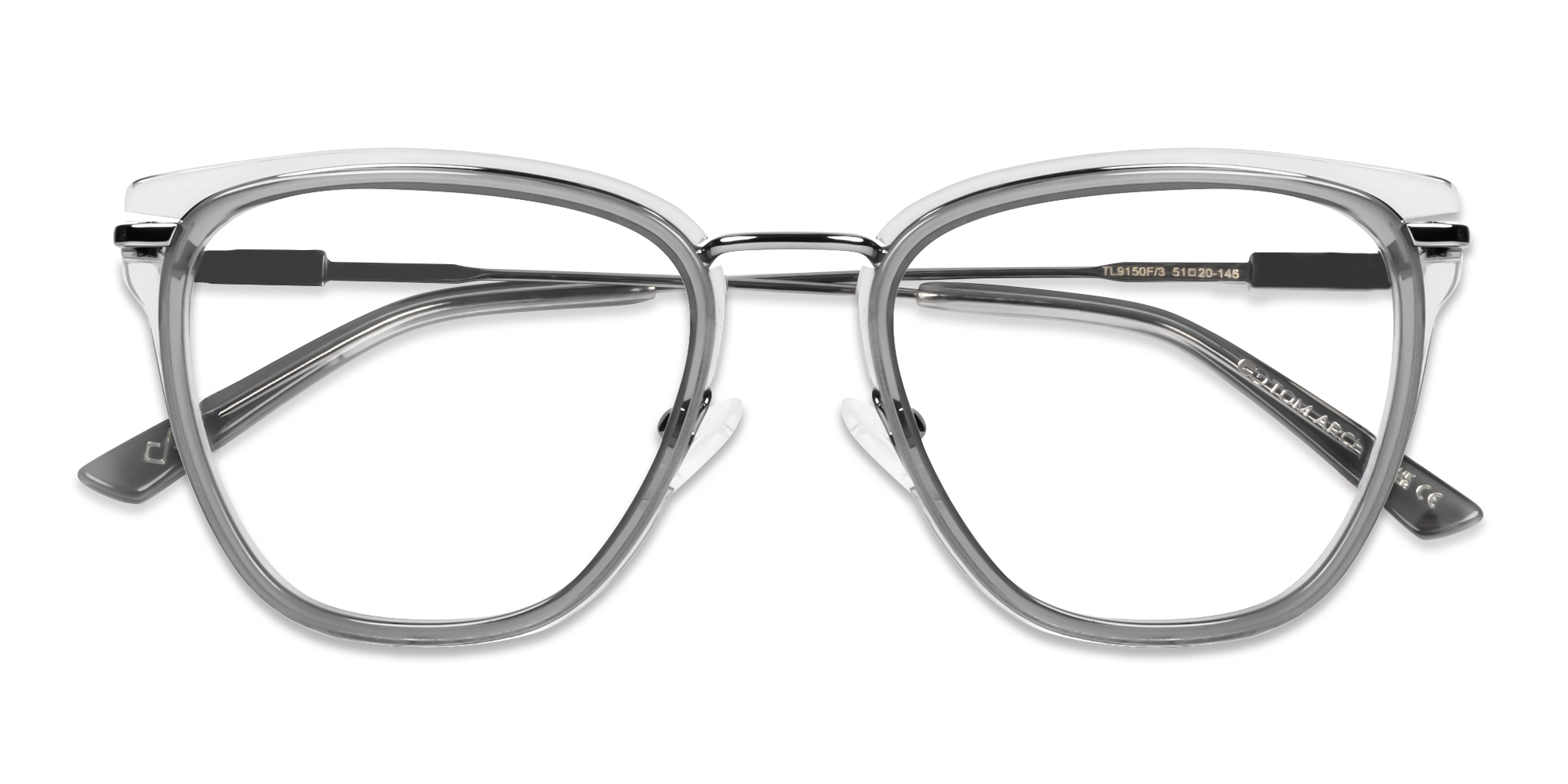 Crystal Smoke Grey Keyhole Bridge Cateye Glasses-5