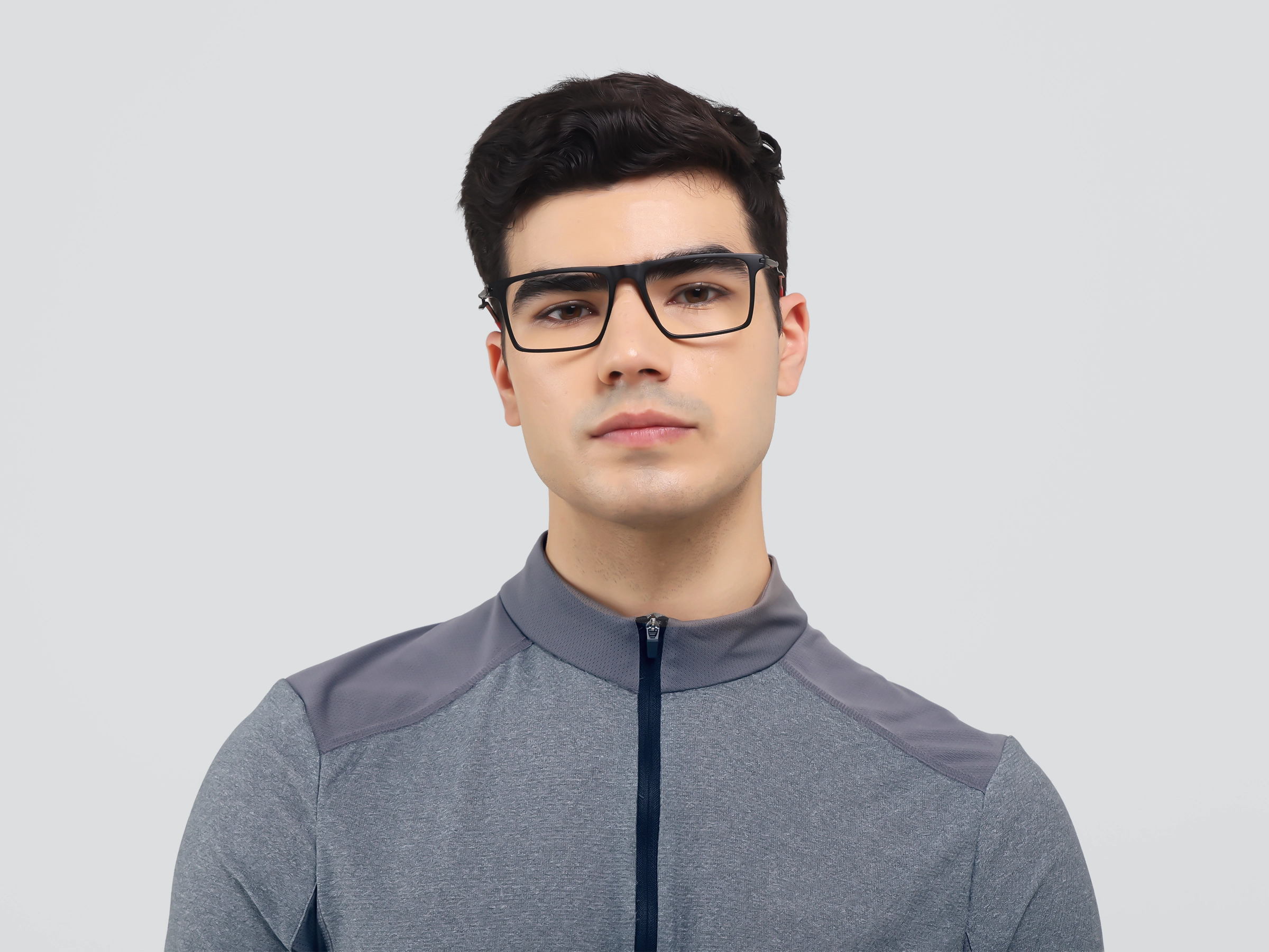 Matte Black Sports Rectangular Flattop Glasses-1