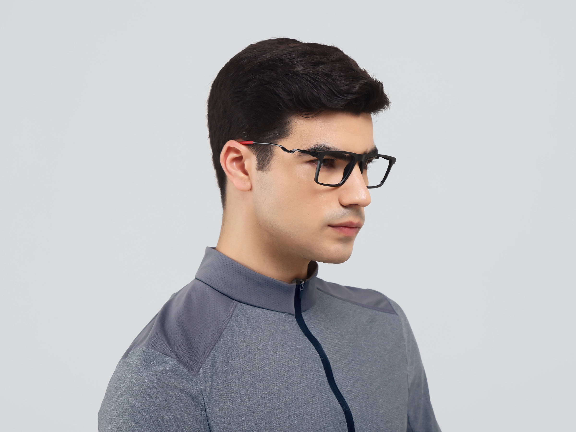 Matte Black Sports Rectangular Flattop Glasses-2