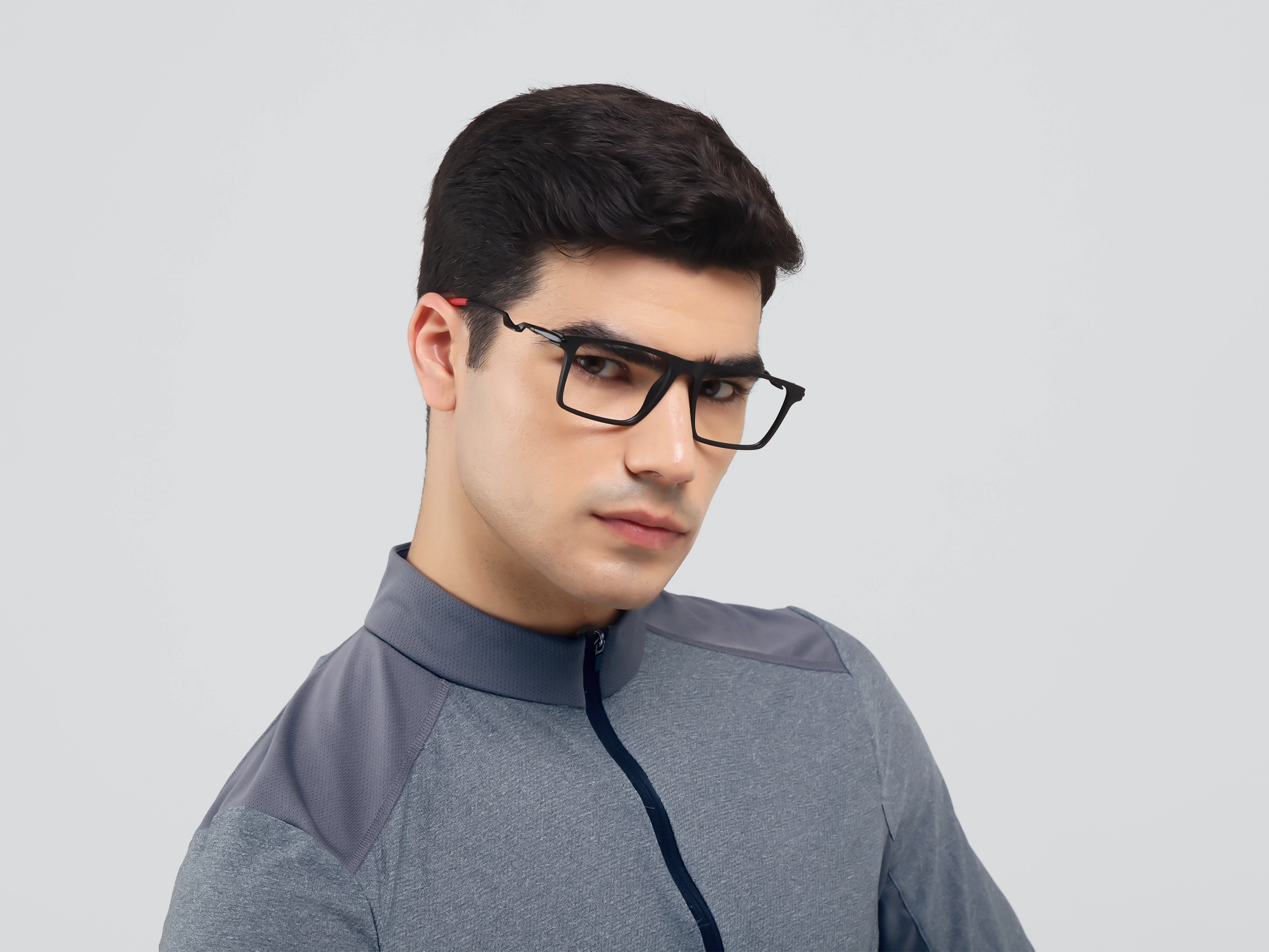 Matte Black Sports Rectangular Flattop Glasses-3