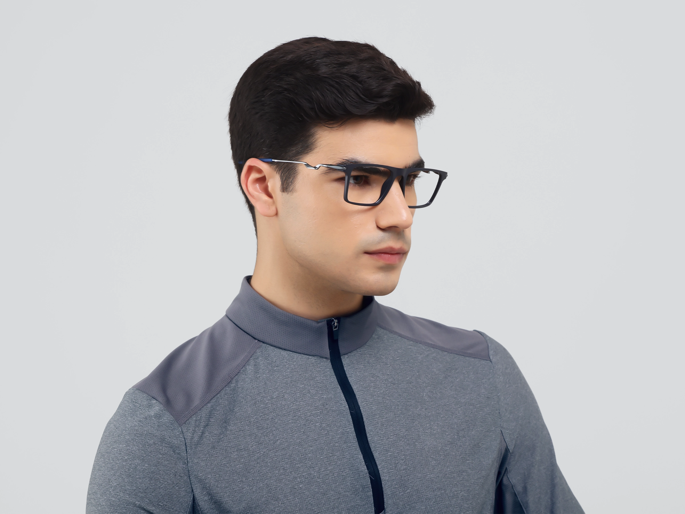 Matte Blue Rectangular Flattop Glasses-2