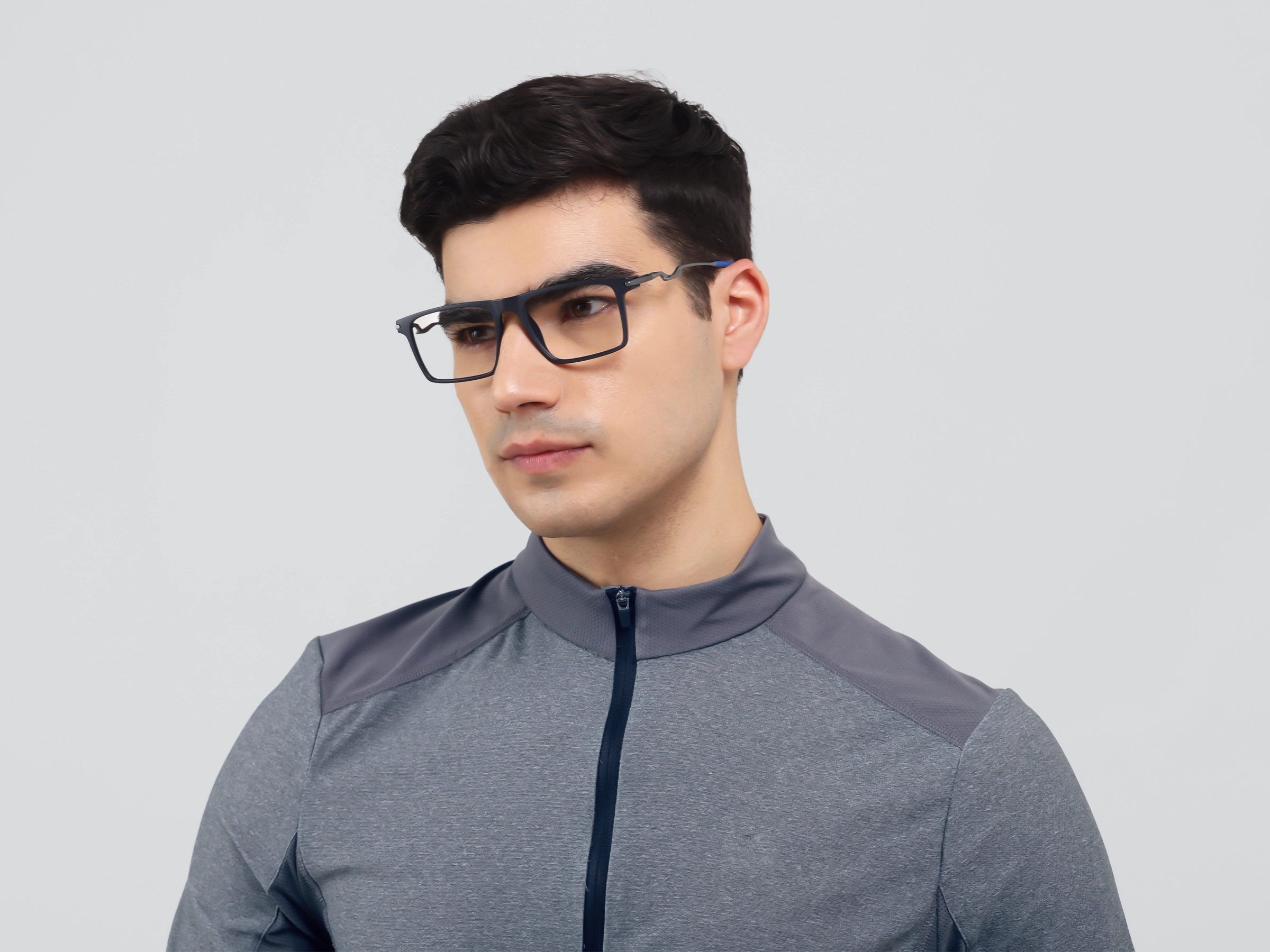 Matte Blue Rectangular Flattop Glasses-3