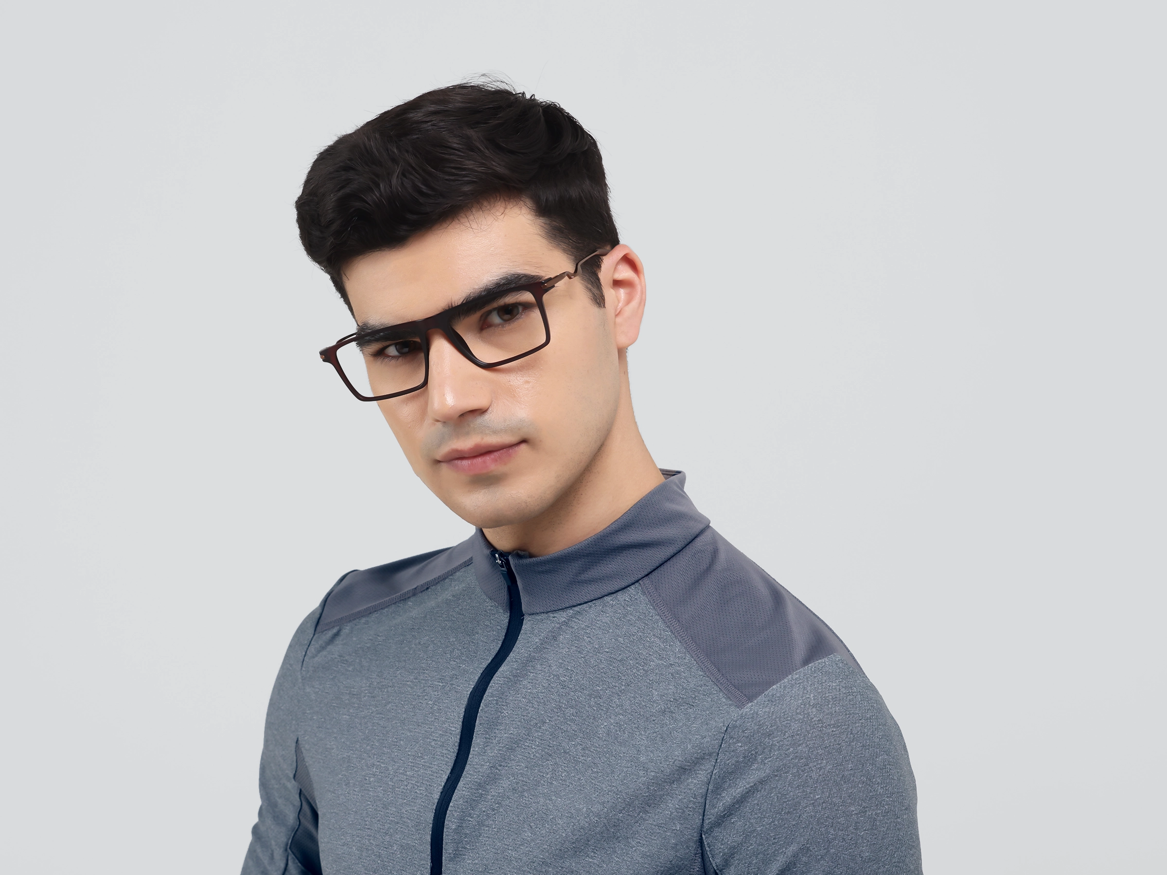 Translucent Brown Rectangular Flattop Glasses-3