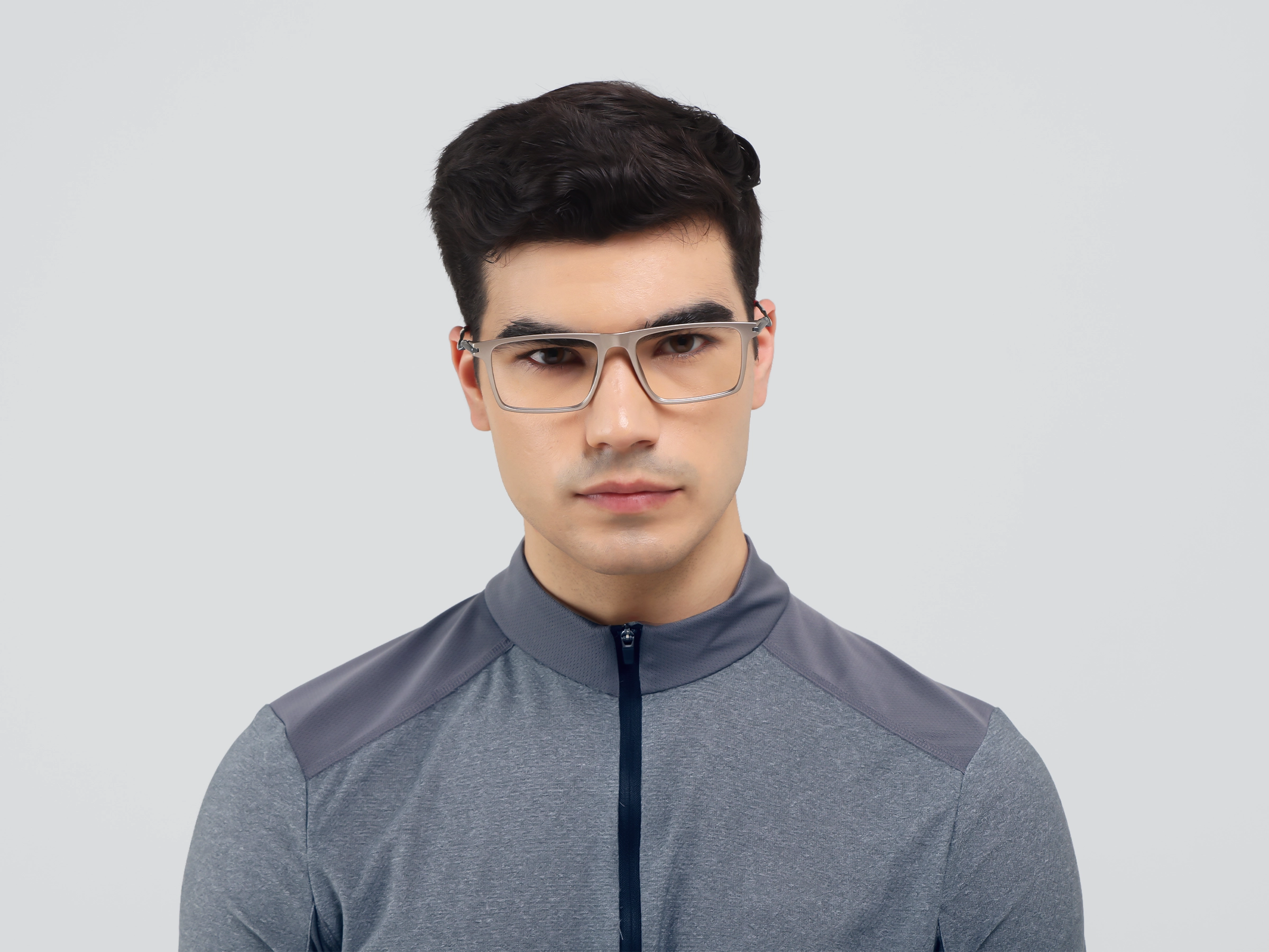 Pale Silver Flattop Rectangular Glasses-1