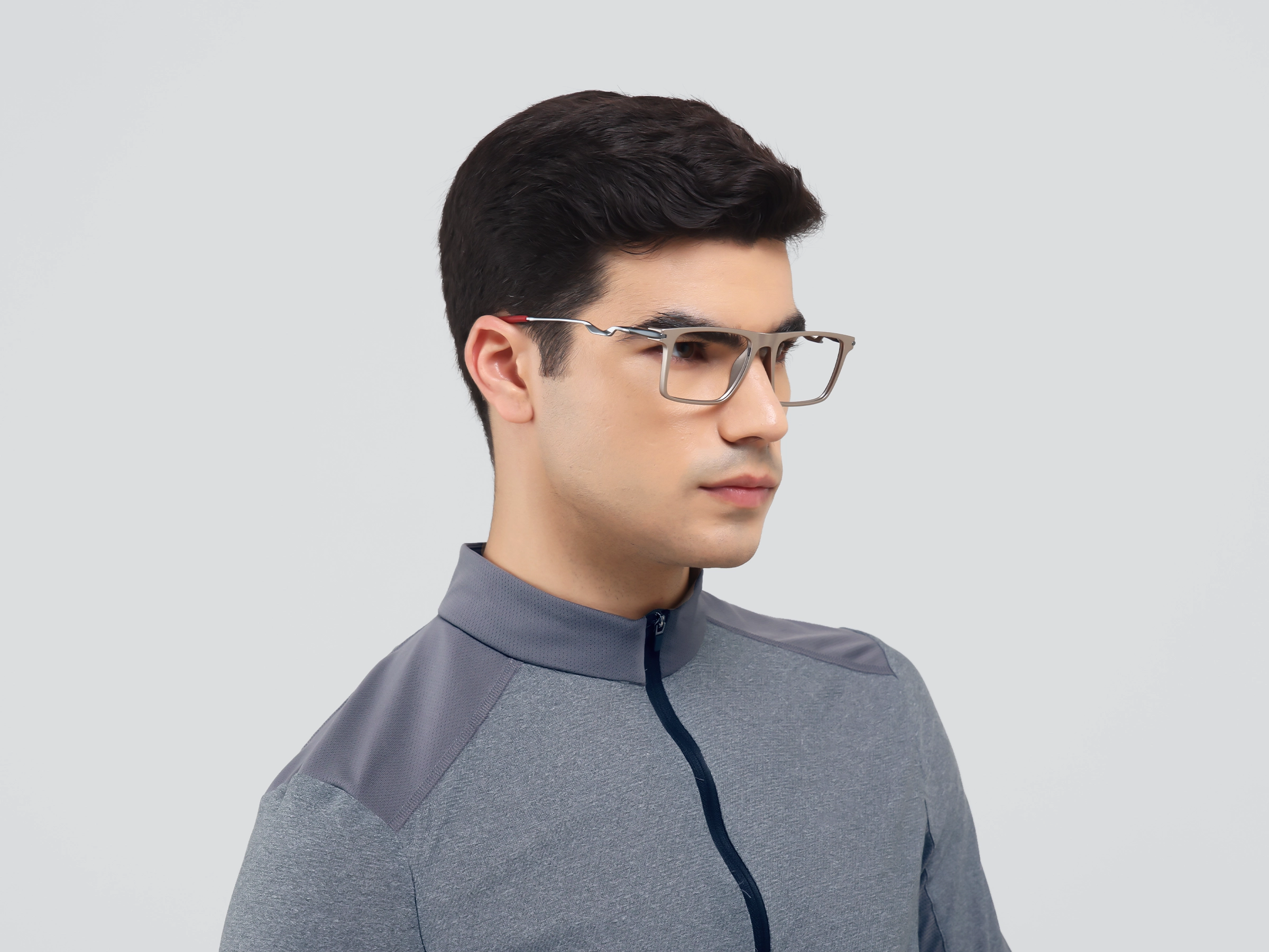 Pale Silver Flattop Rectangular Glasses-2