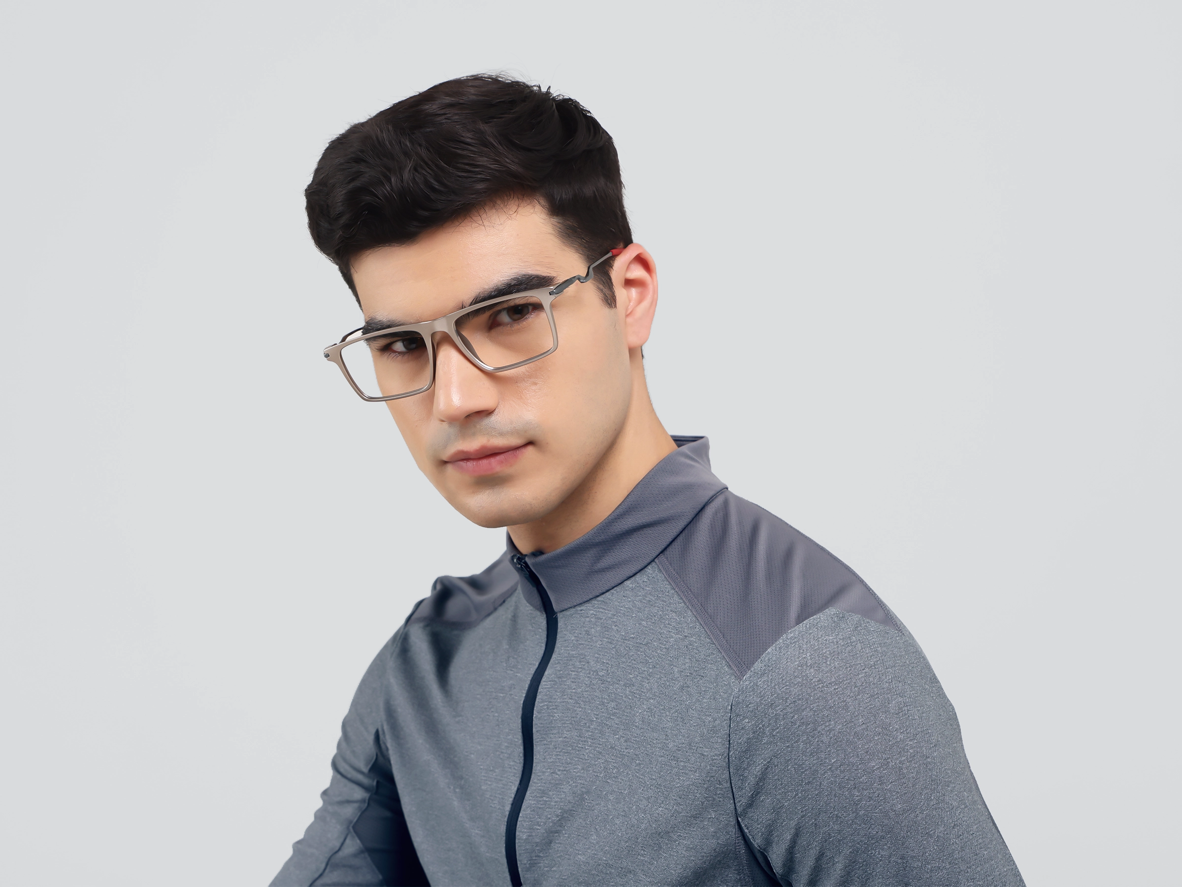 Pale Silver Flattop Rectangular Glasses-3