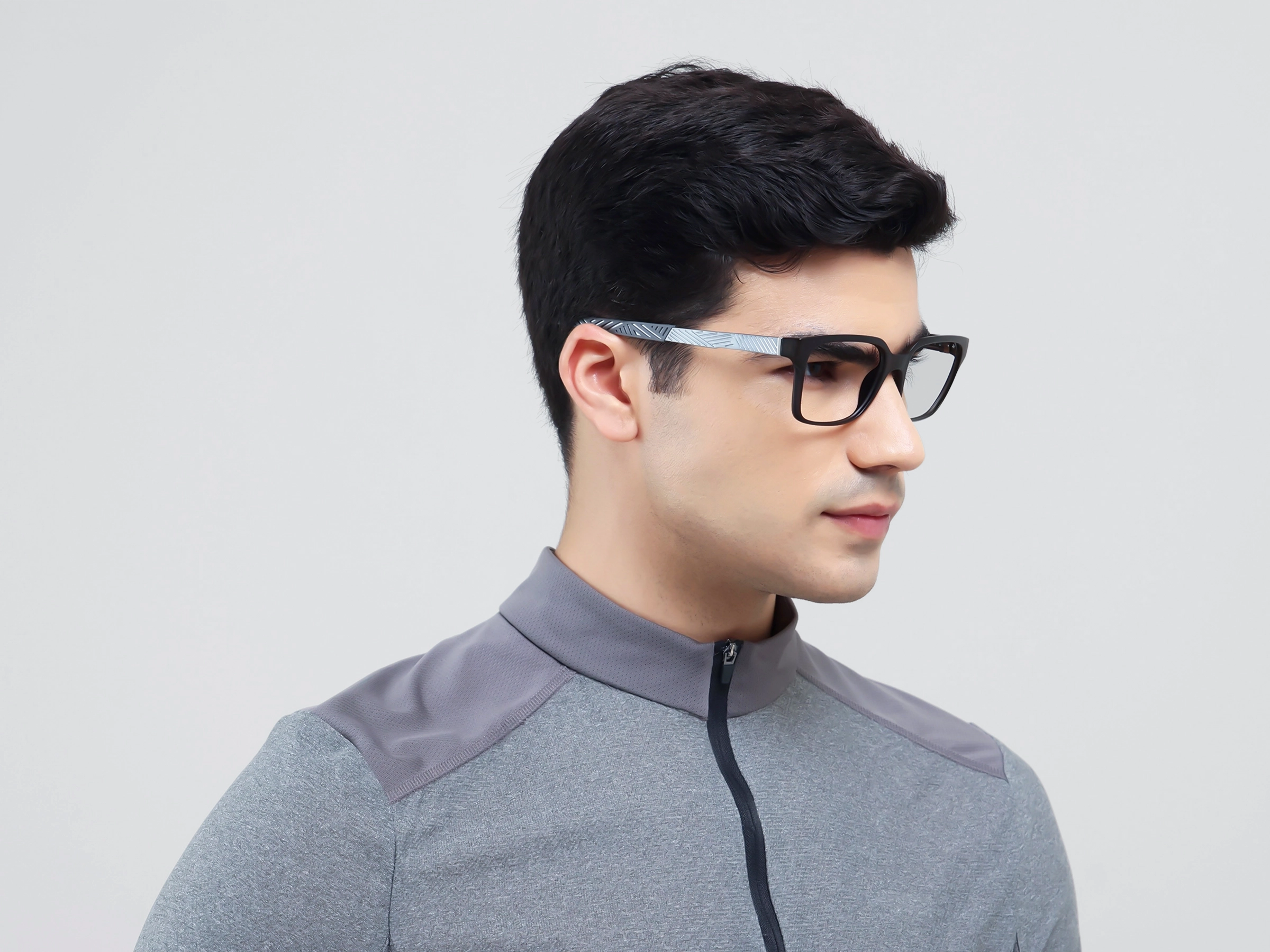 Large Black & Grey Sports Square Glasses-2