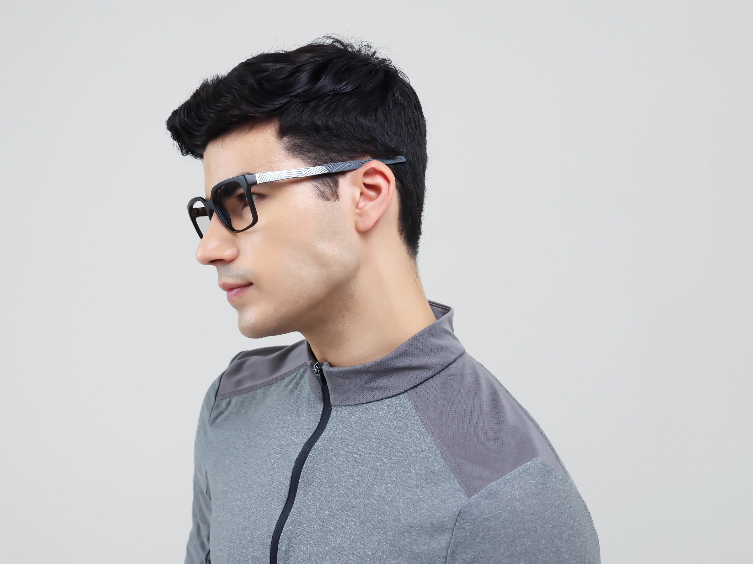Large Black & Grey Sports Square Glasses-3