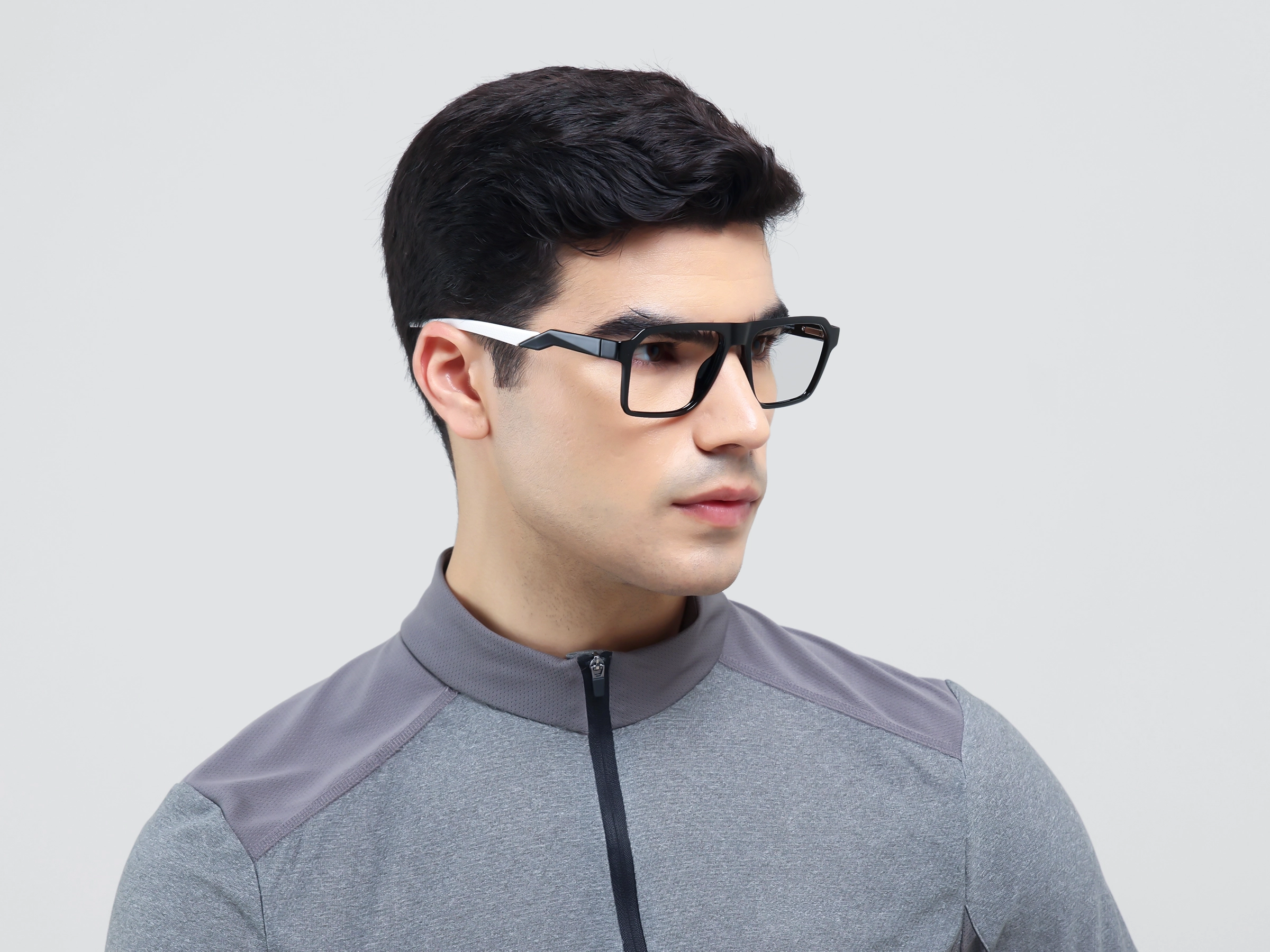 Black & White Flattop Square Sports Glasses-2