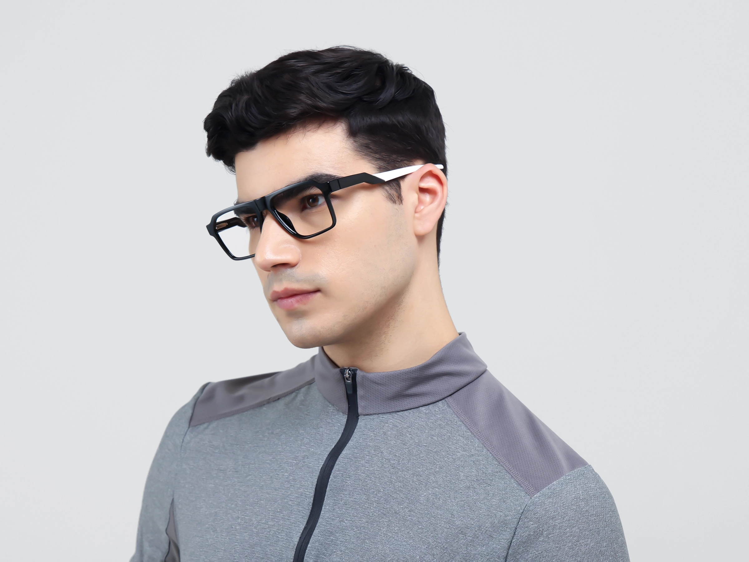 Black & White Flattop Square Sports Glasses-3