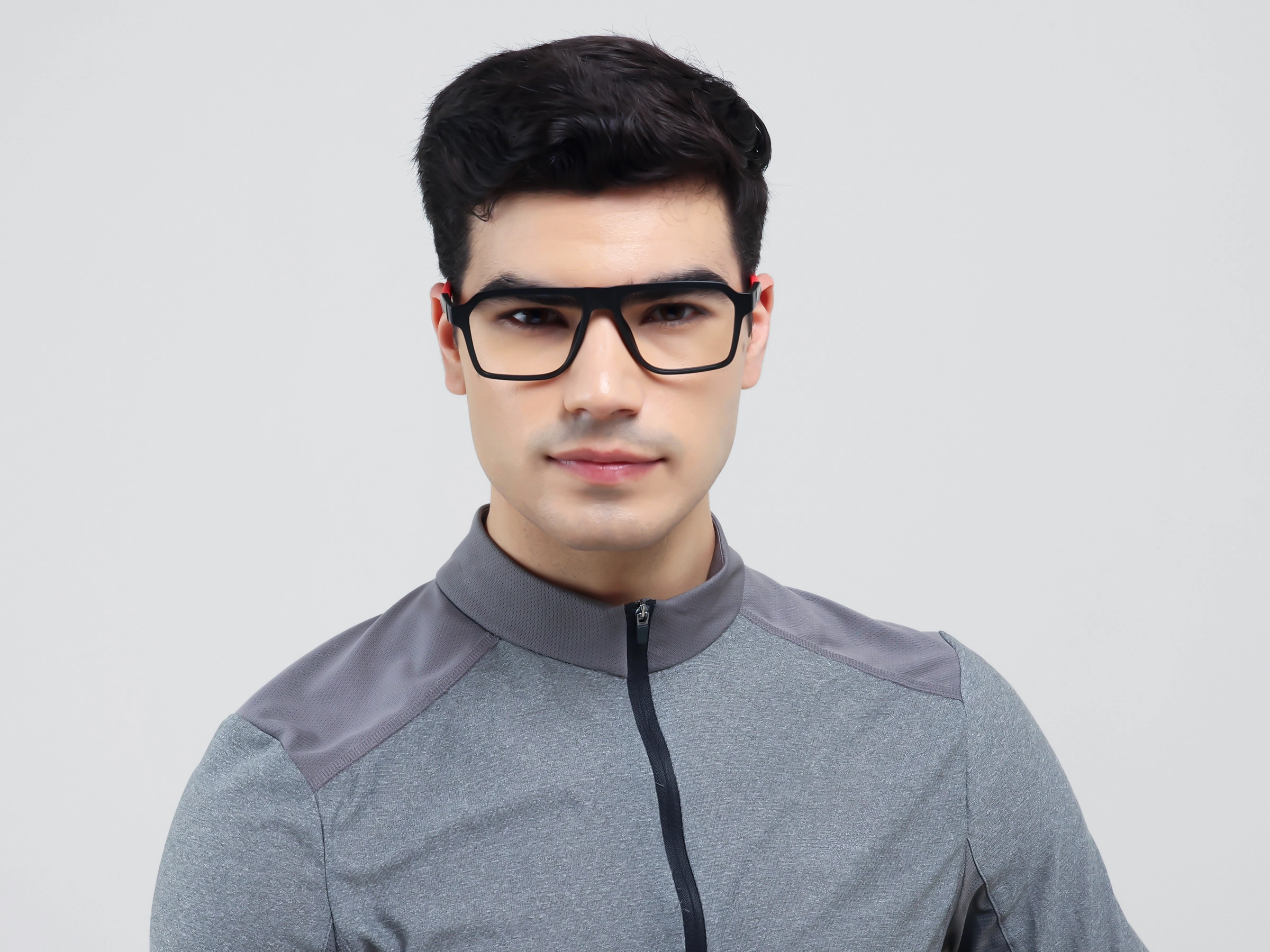 Black & Red Flattop Square Sports Glasses-1