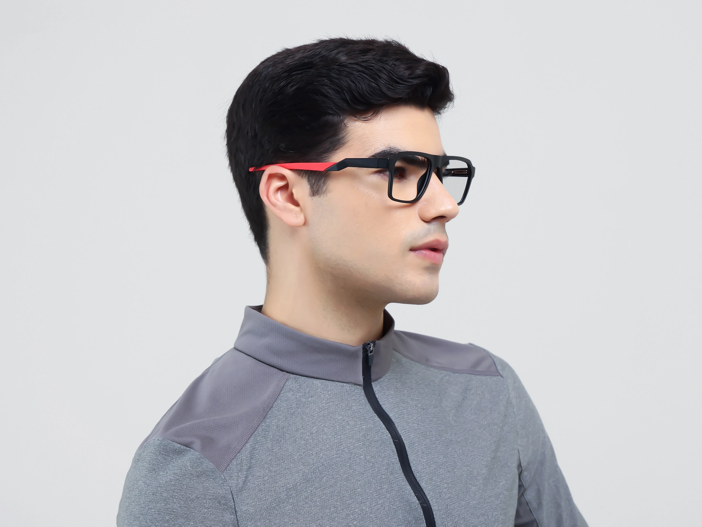 Black & Red Flattop Square Sports Glasses-2