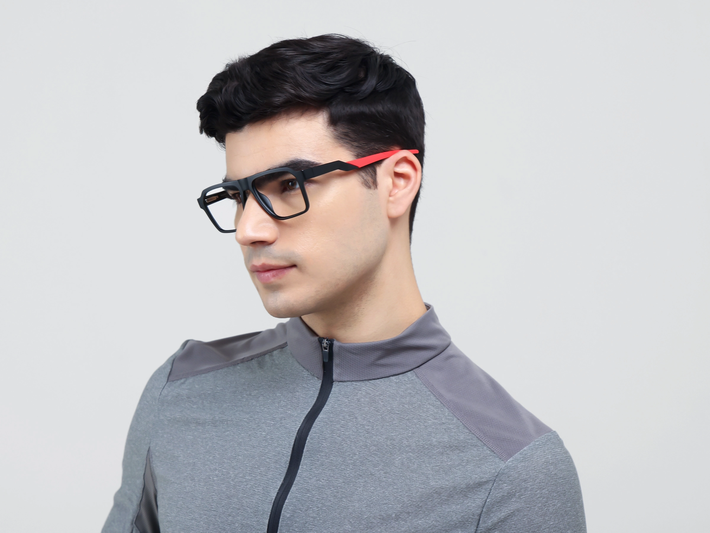 Black & Red Flattop Square Sports Glasses-3