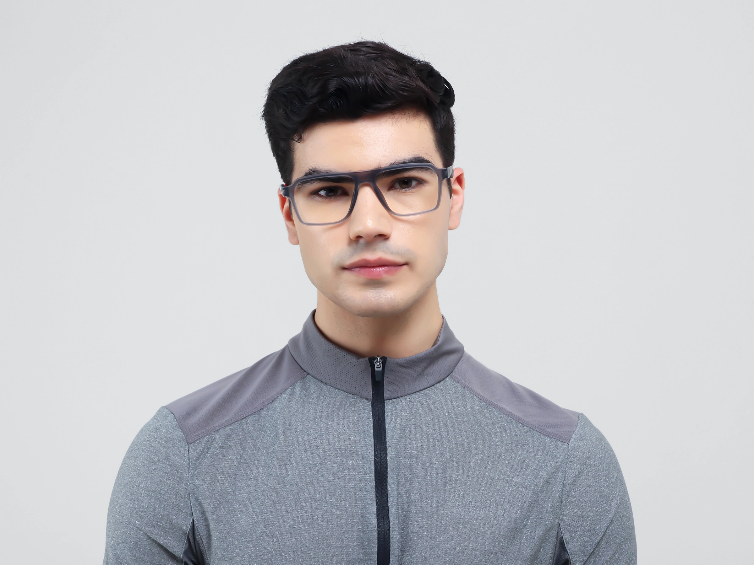 Translucent Grey Flattop Square Sports Glasses-1
