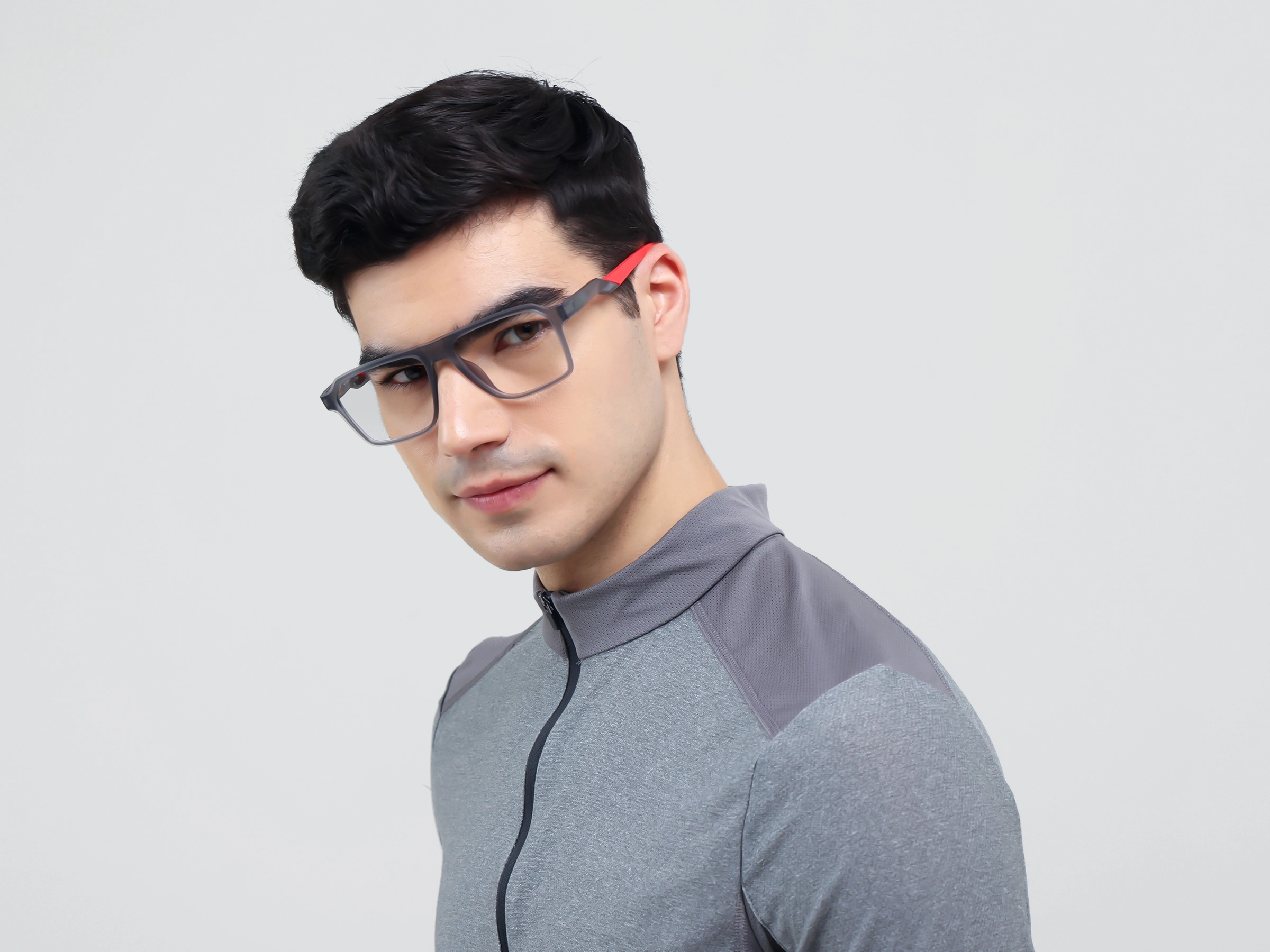 Translucent Grey Flattop Square Sports Glasses-3