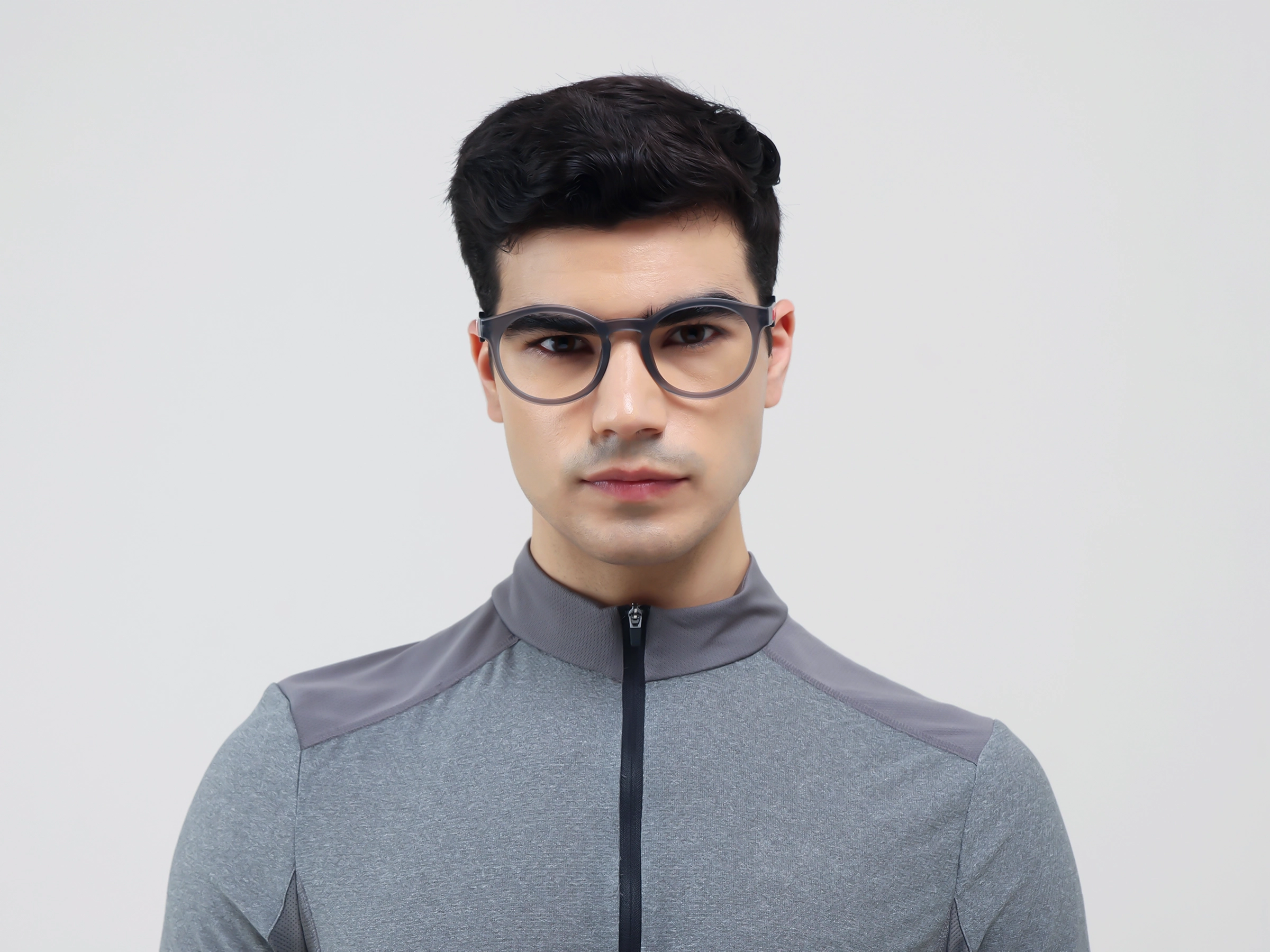 Translucent Grey Round Sports Eyeglasses-1