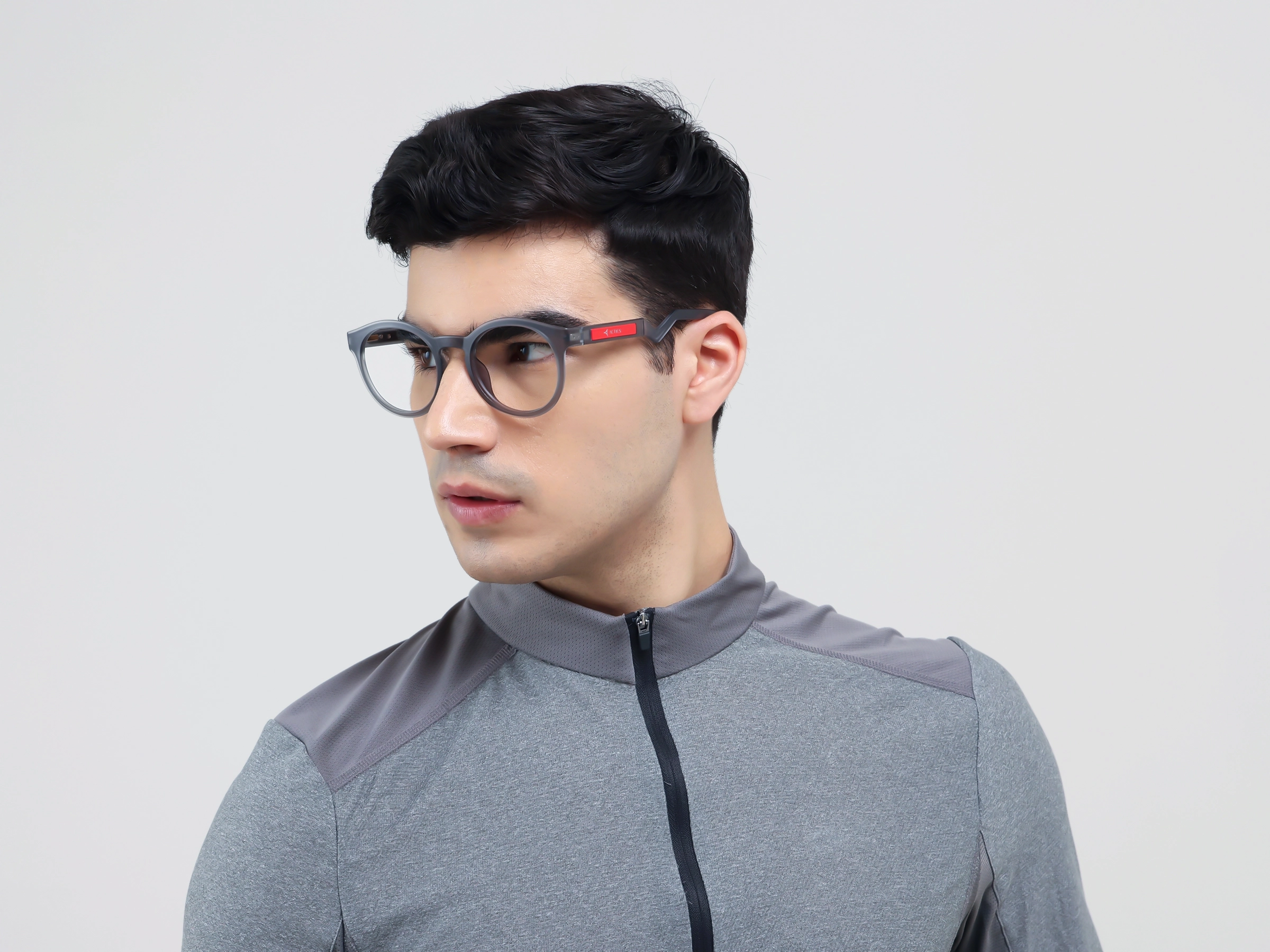 Translucent Grey Round Sports Eyeglasses-3