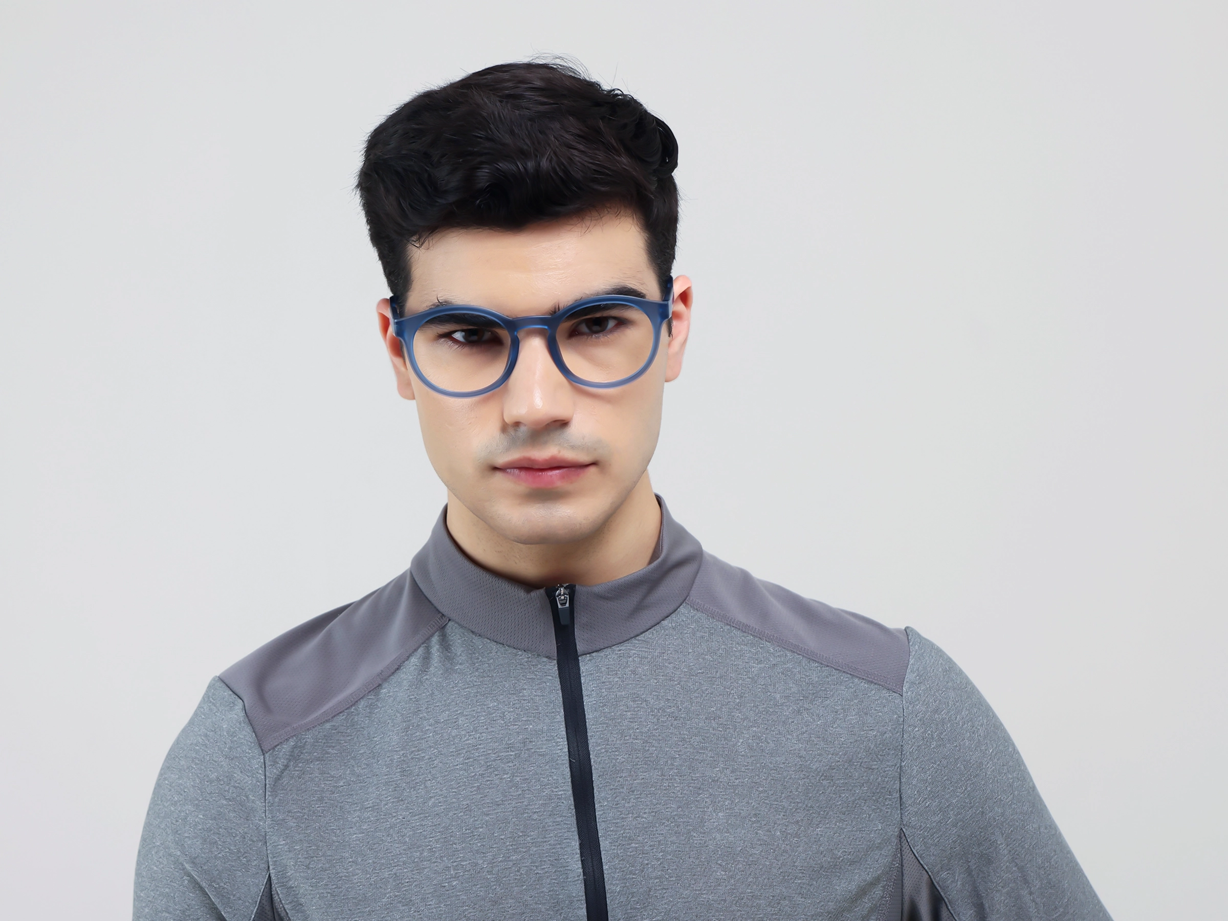 Sports Translucent Steel Blue Round Fullrim Glasses-1