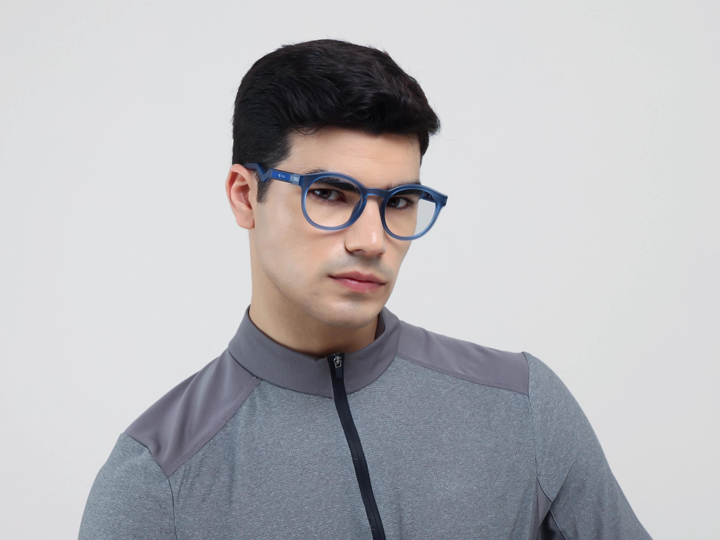 Sports Translucent Steel Blue Round Fullrim Glasses-2