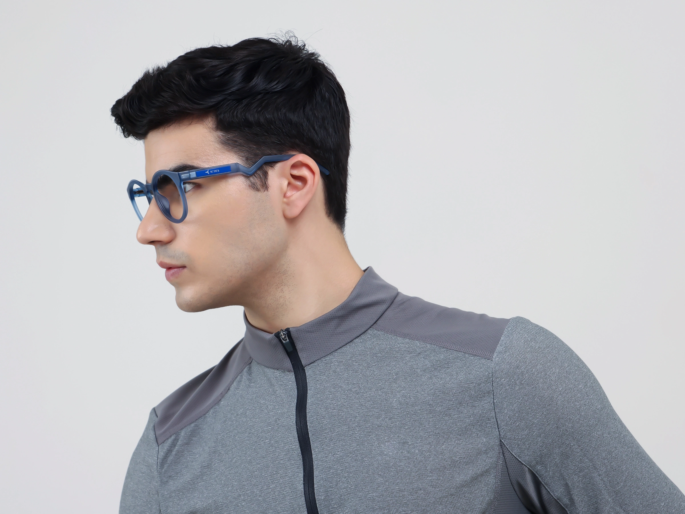 Sports Translucent Steel Blue Round Fullrim Glasses-3