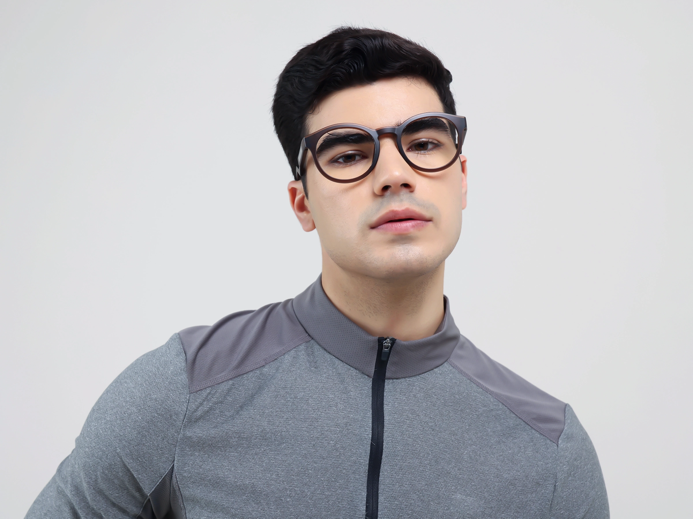 Translucent Brown Round Athletic Eyeglasses-1
