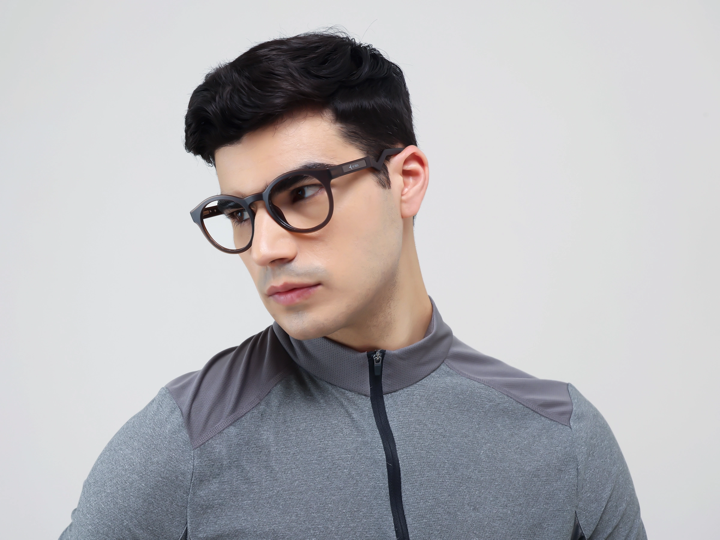 Translucent Brown Round Athletic Eyeglasses-3