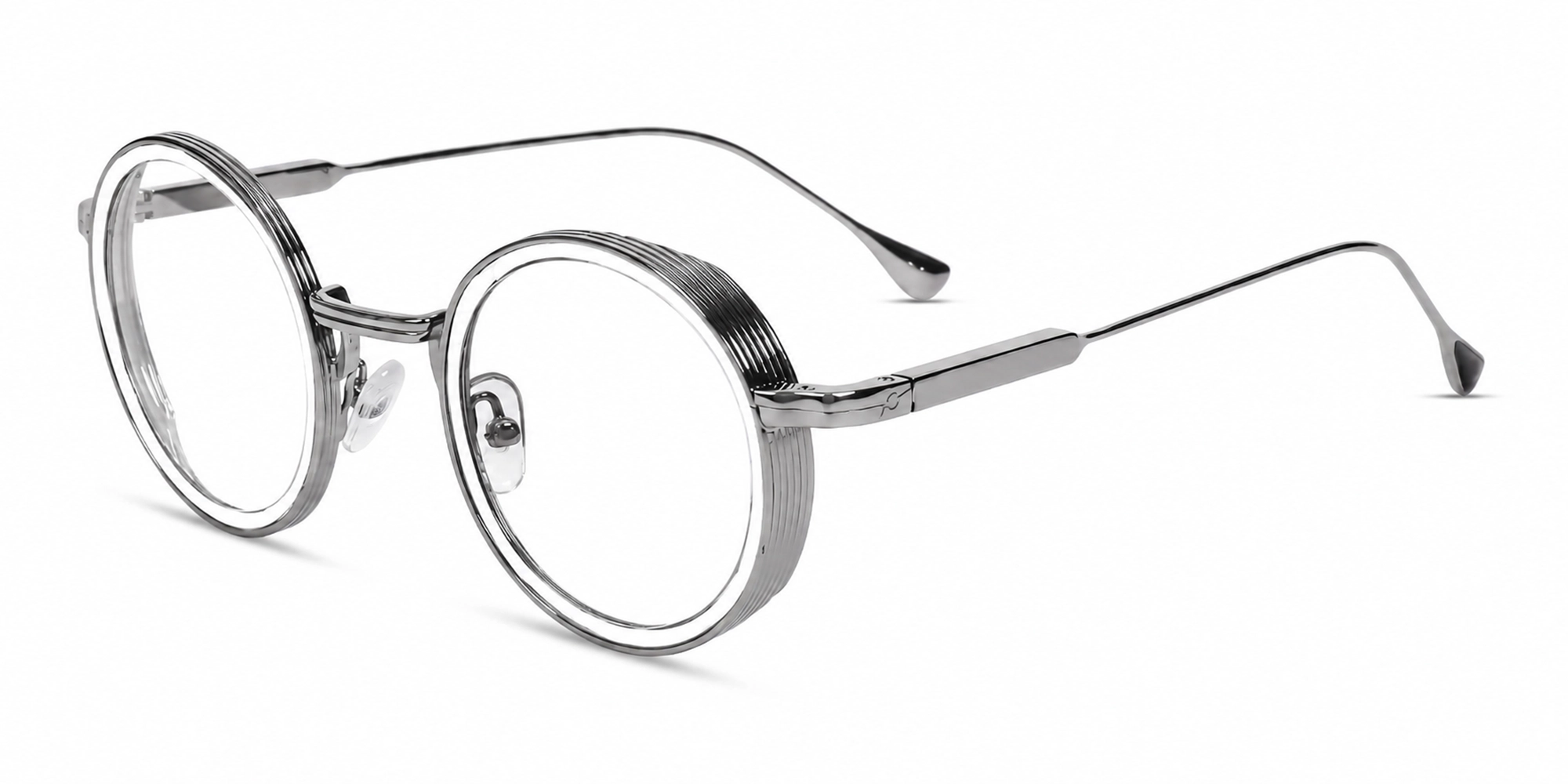 Silver & Blue Round Keyhole Bridge Glasses-3