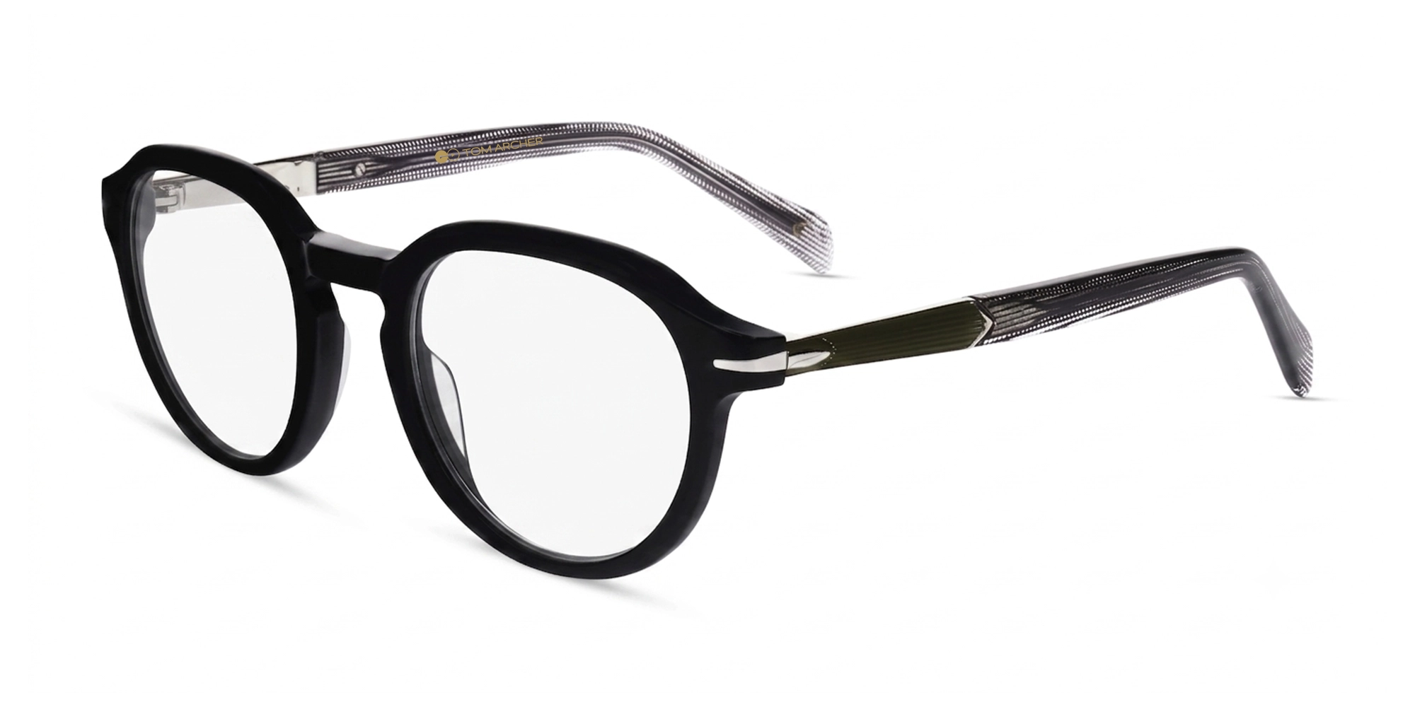 Black & Green Oval Keyhole Bridge Glasses-3