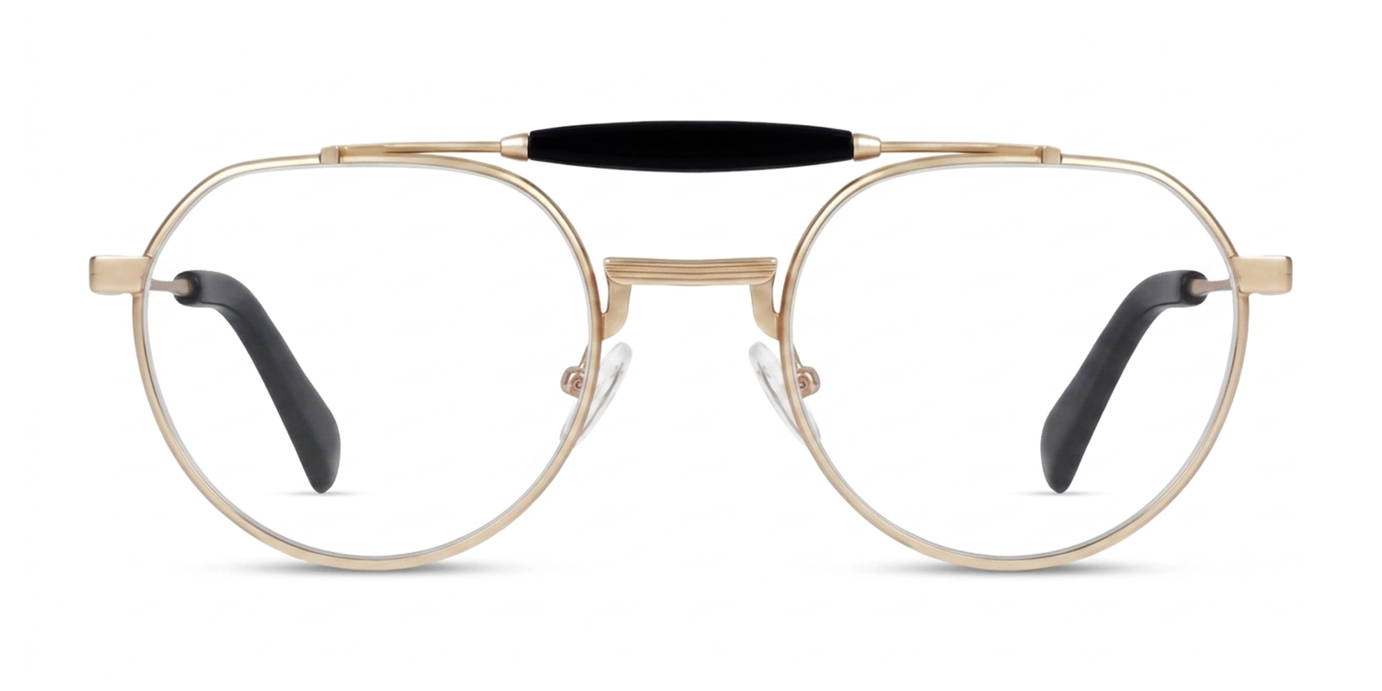 Matte Gold Metal Round Pilot Double Bridge Glasses-1 Matte Gold Metal Round Pilot Double Bridge Glasses-1