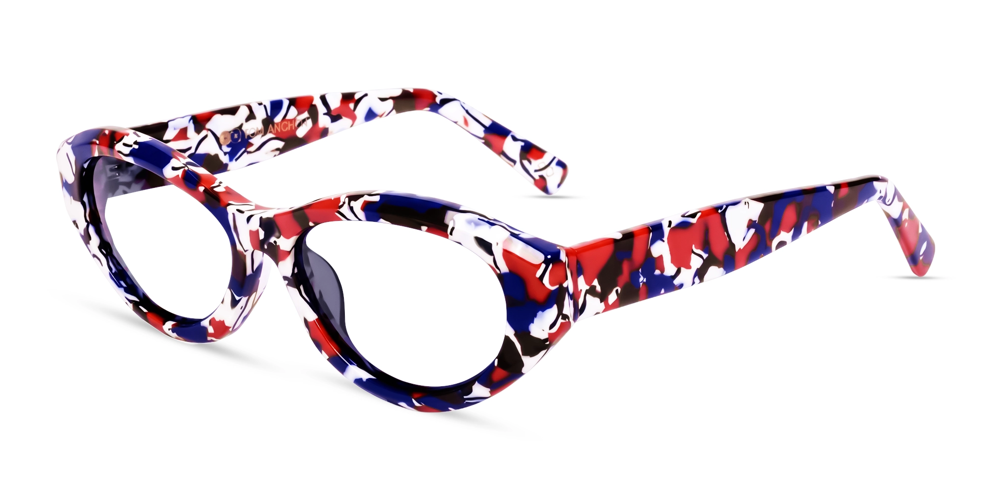 Blue & Red Mosaic Colourful Oval Glasses-3 Blue & Red Mosaic Colourful Oval Glasses-3