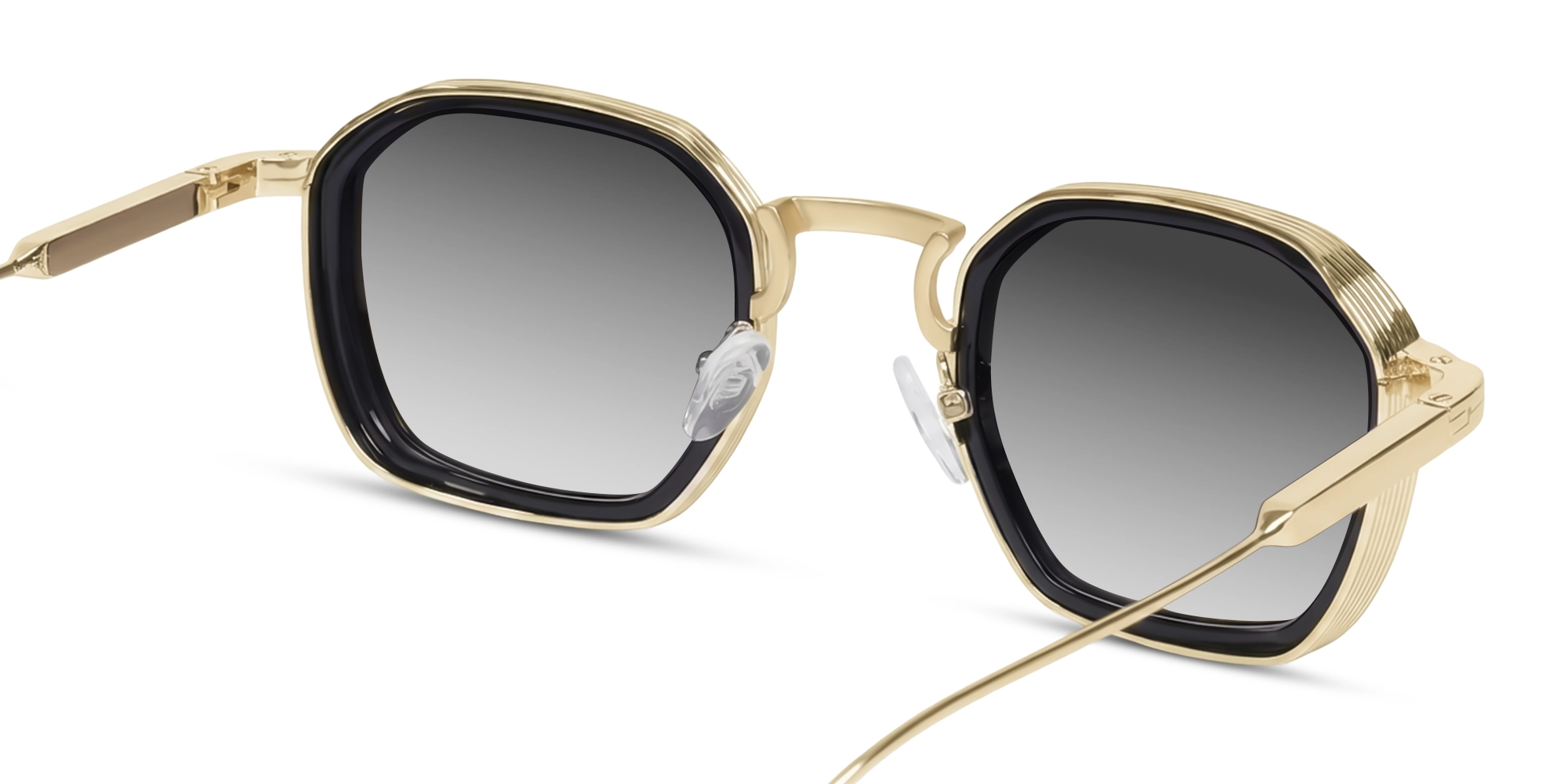 Gold & Grey Frame With Grey Tint Geometric Sunglasses-5