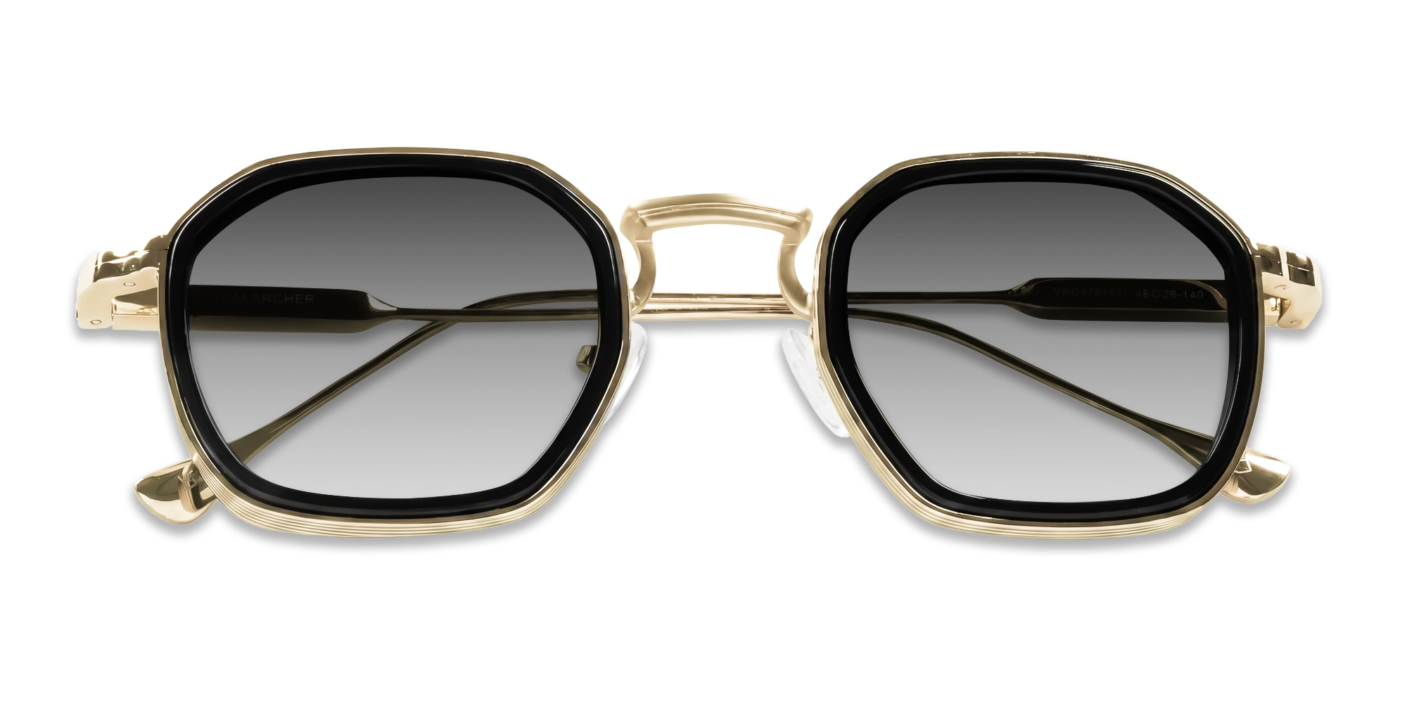 Gold & Grey Frame With Grey Tint Geometric Sunglasses-6