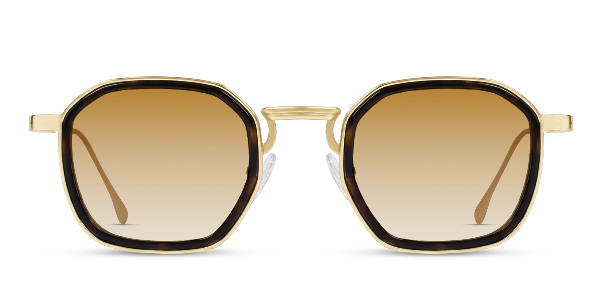 Gold & Brown Frame With Brown Tint Geometric Sunglasses-1