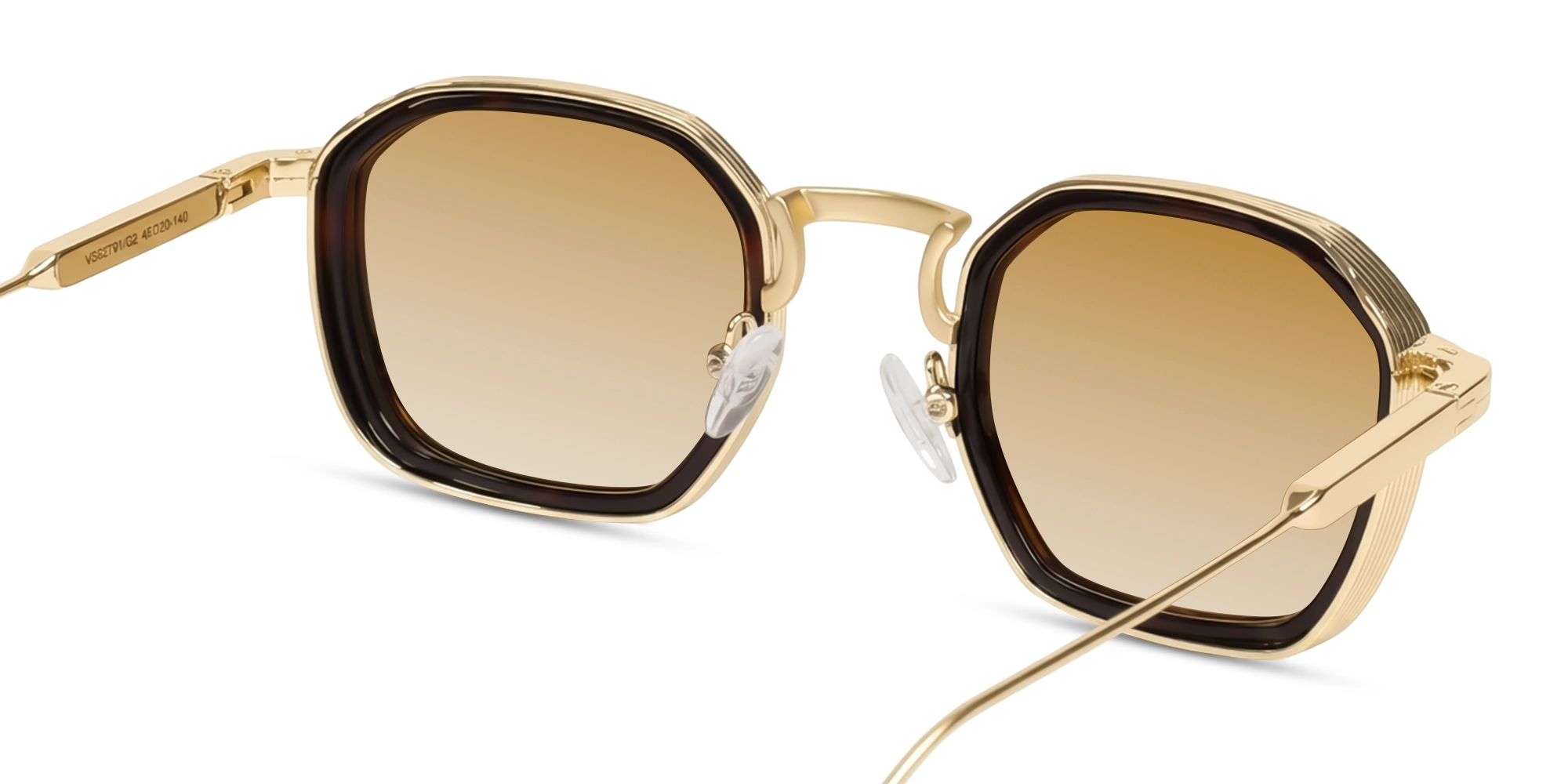 Gold & Brown Frame With Brown Tint Geometric Sunglasses-5