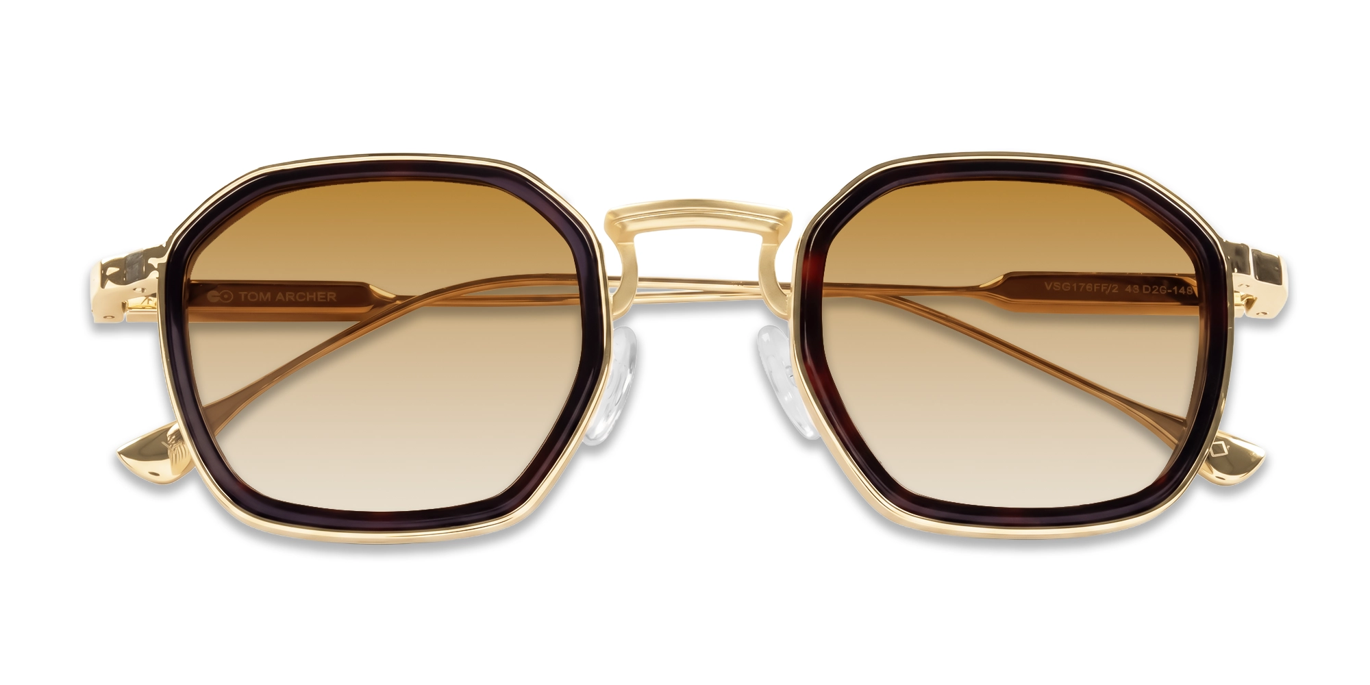 Gold & Brown Frame With Brown Tint Geometric Sunglasses-6