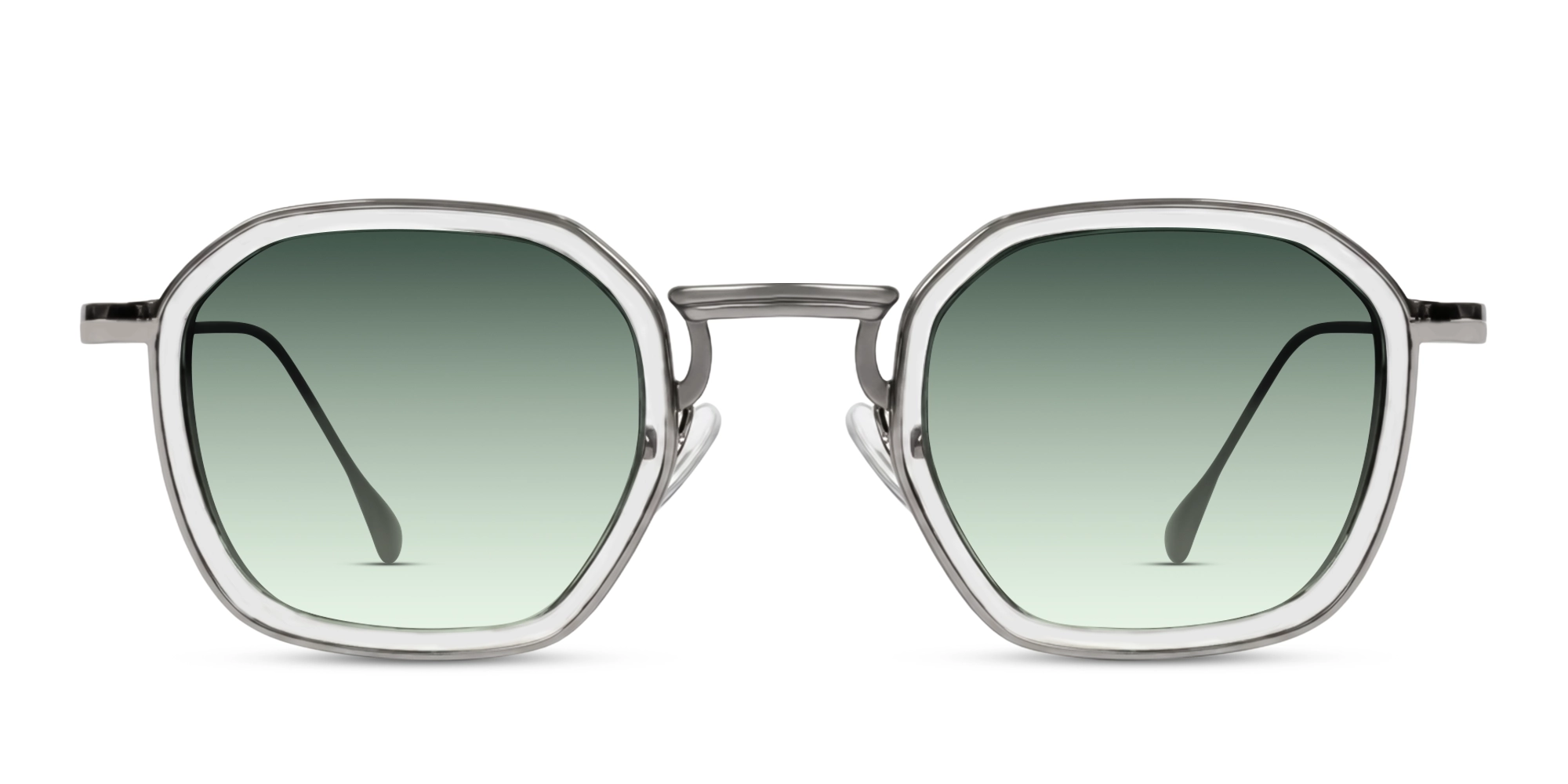 Silver Frame With Green Tint Geometric Sunglasses-1 Silver Frame With Green Tint Geometric Sunglasses-1