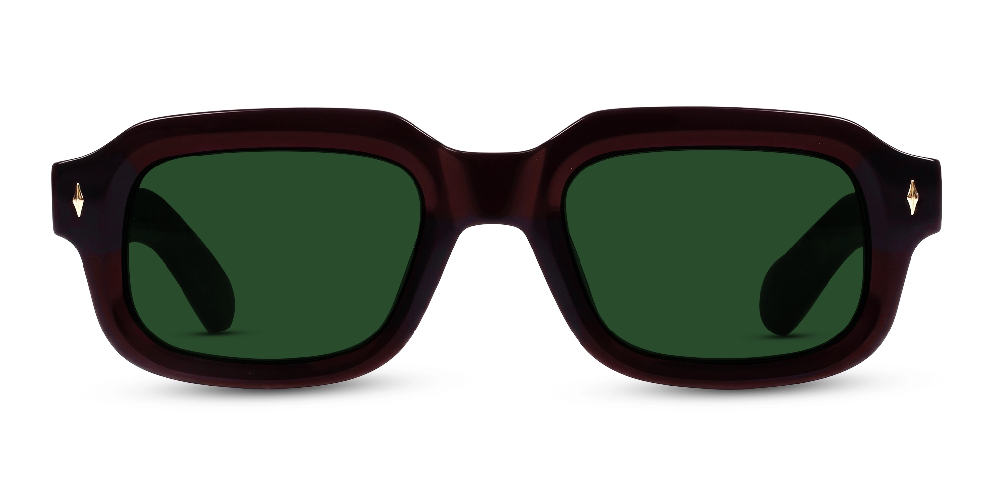 Dark Maroon Thick Frame Sunglasses With Green Tint-1
