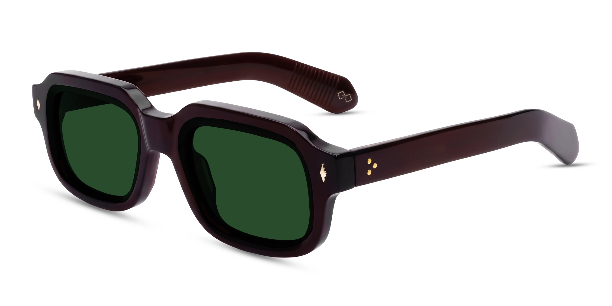 Dark Maroon Thick Frame Sunglasses With Green Tint-3