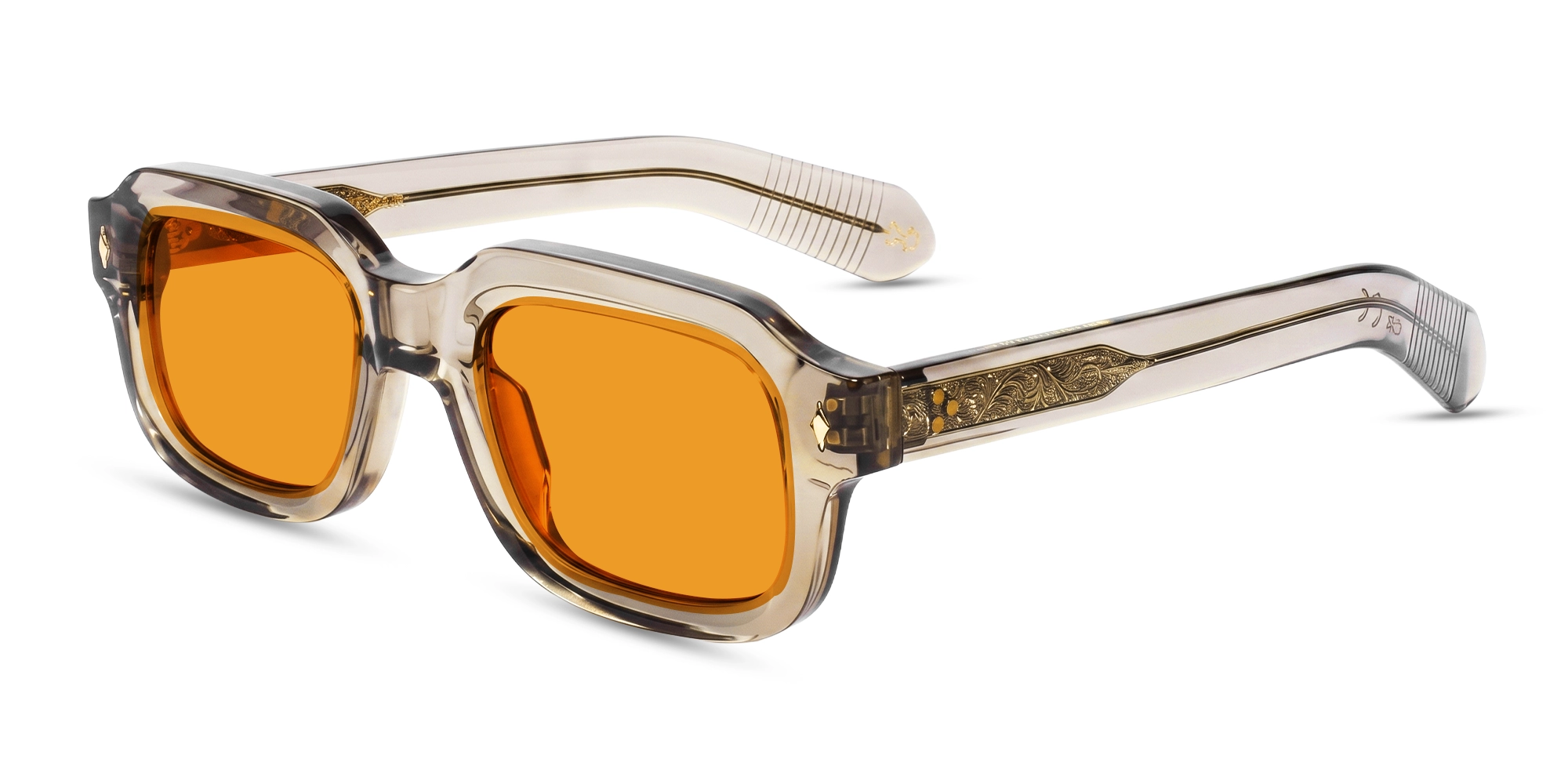 Crystal Grey Thick Acetate Sunglasses With Orange Tint-3