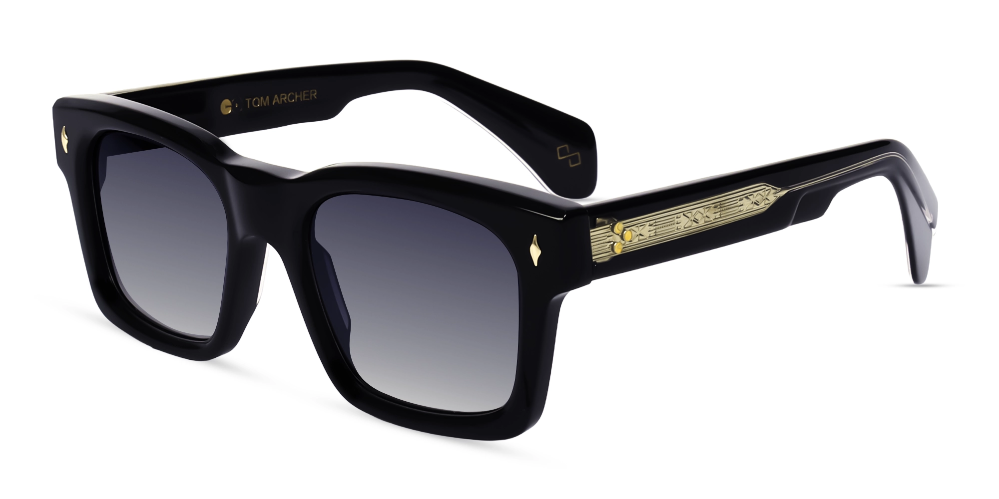 Black Thick Square Sunglasses With Grey Lenses-3