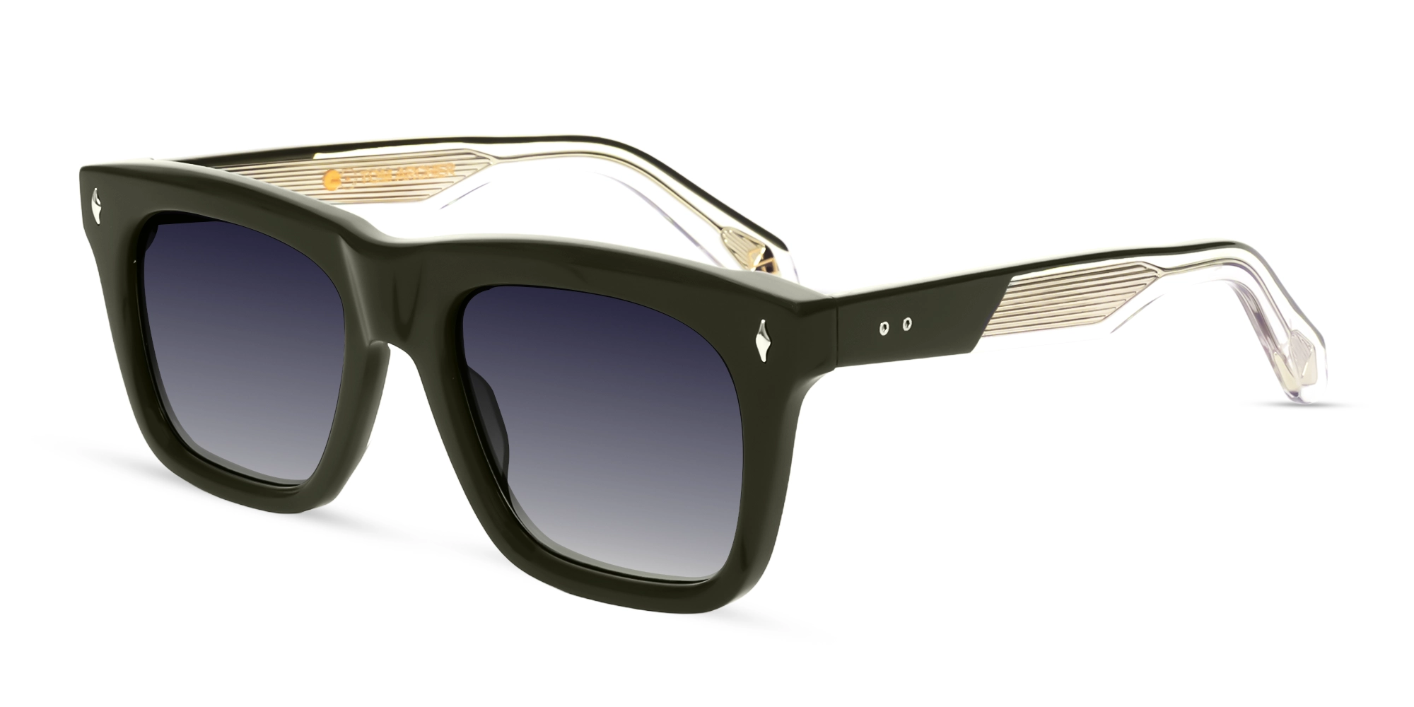 Khaki Green Full-Rim Square Sunglasses With Grey Tint-3