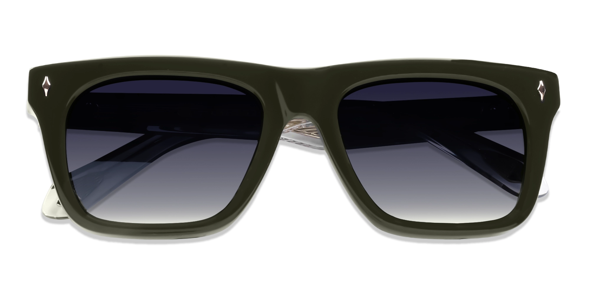 Khaki Green Full-Rim Square Sunglasses With Grey Tint-6