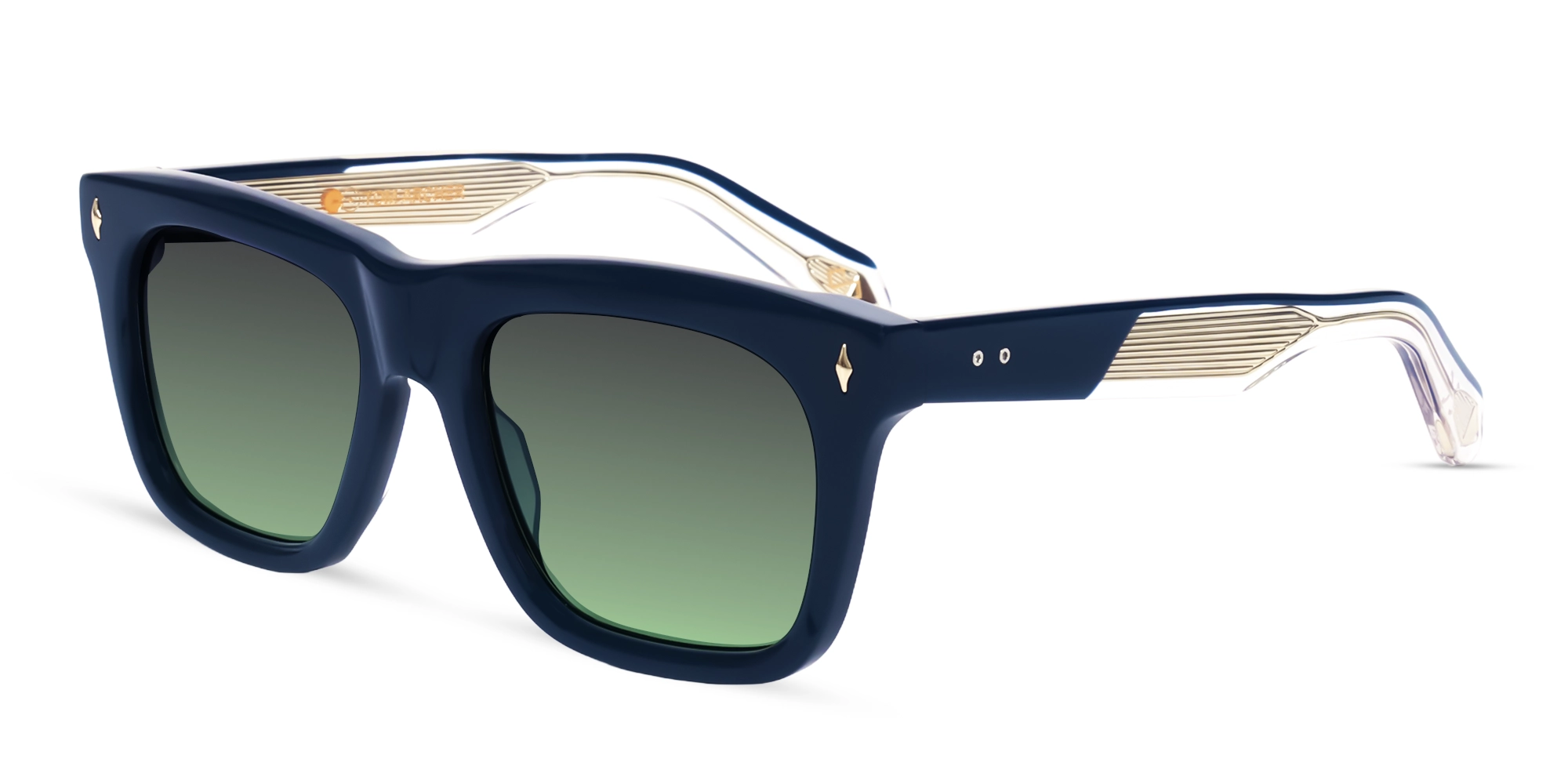 Navy Blue Thick Acetate Frame With Green Sunglasses-3 Navy Blue Thick Acetate Frame With Green Sunglasses-3