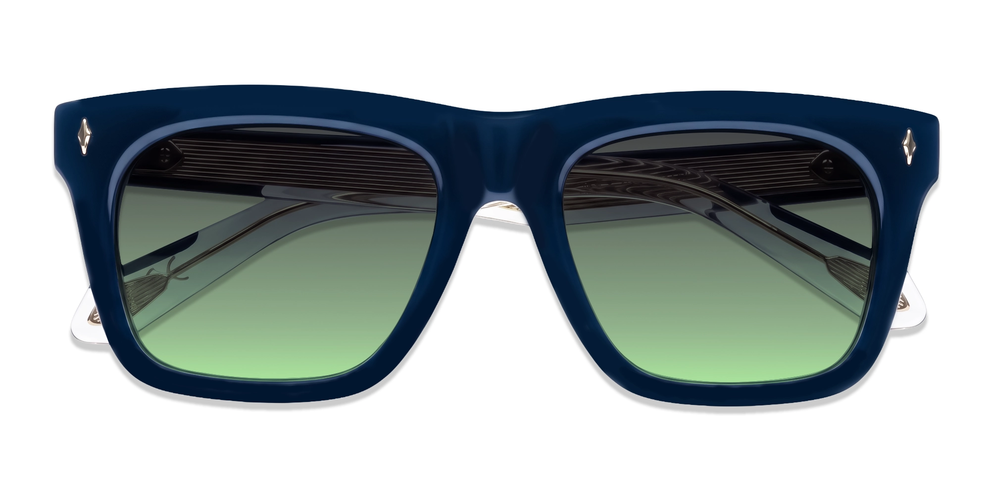 Navy Blue Thick Acetate Frame With Green Sunglasses-6