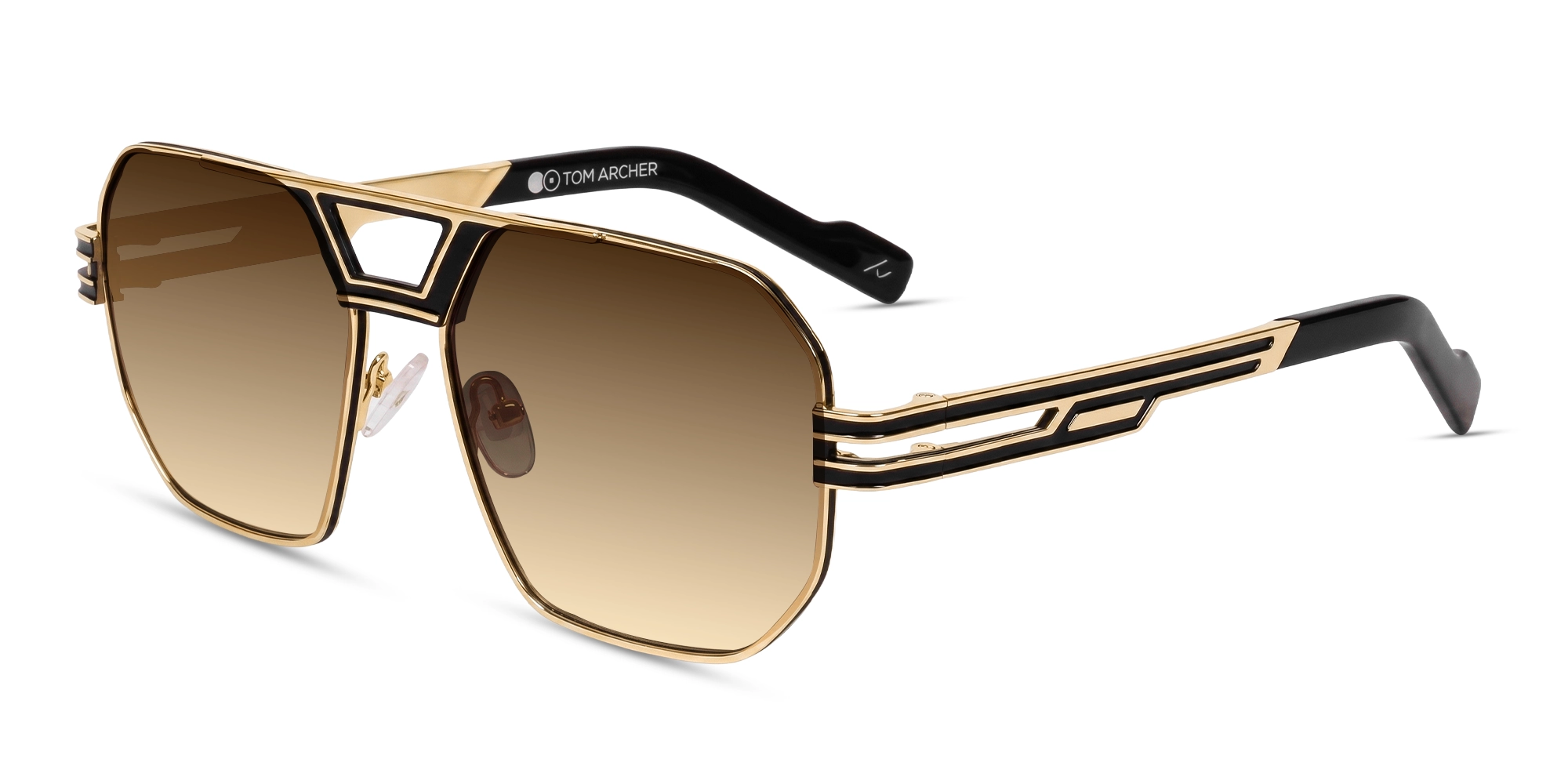 Polished Gold Oversized Frame With Brown Tint Sunglasses-3