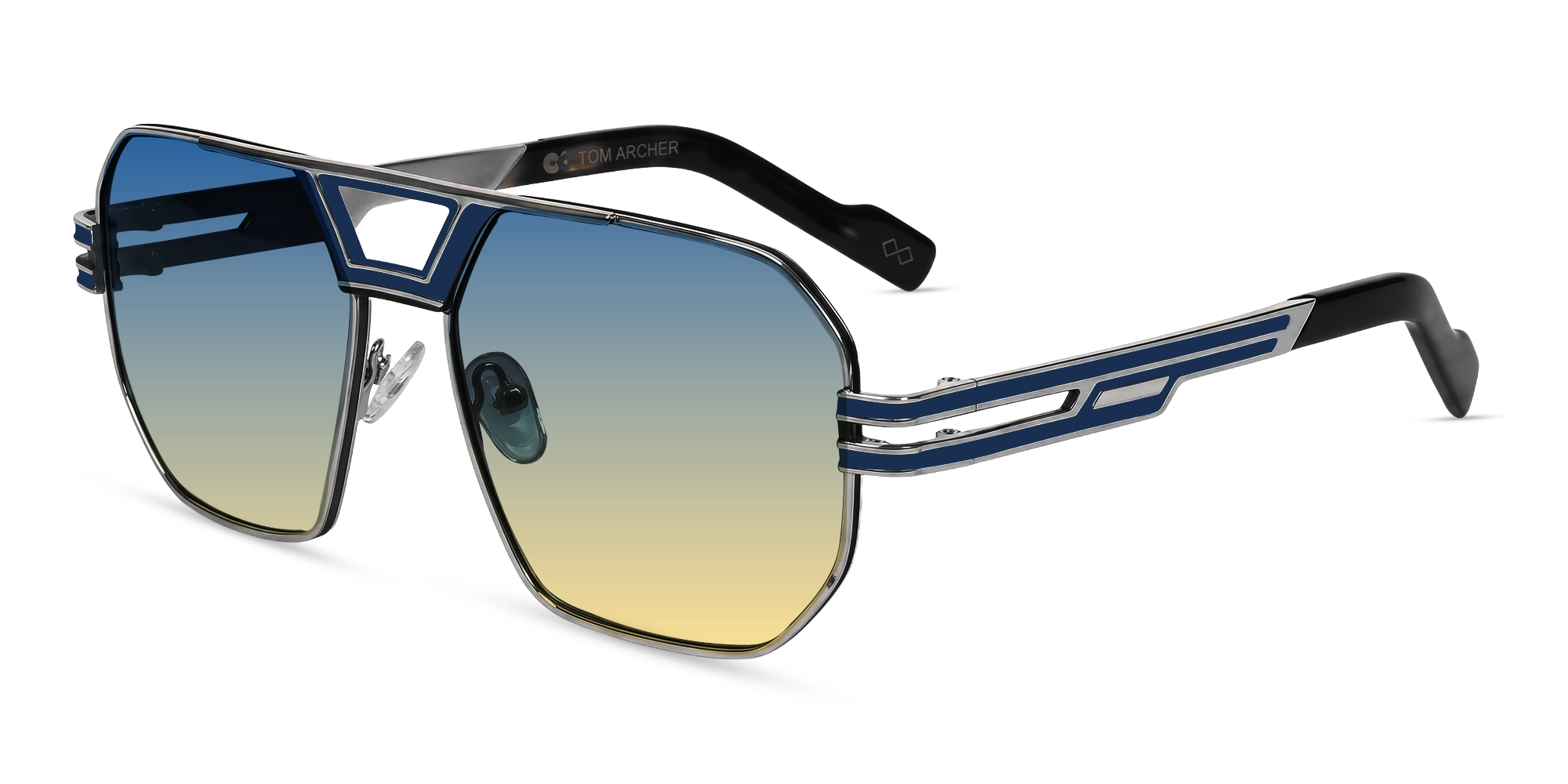 Silver & Blue Vintage Frame With Blue & Brown Tint Sunglasses-3