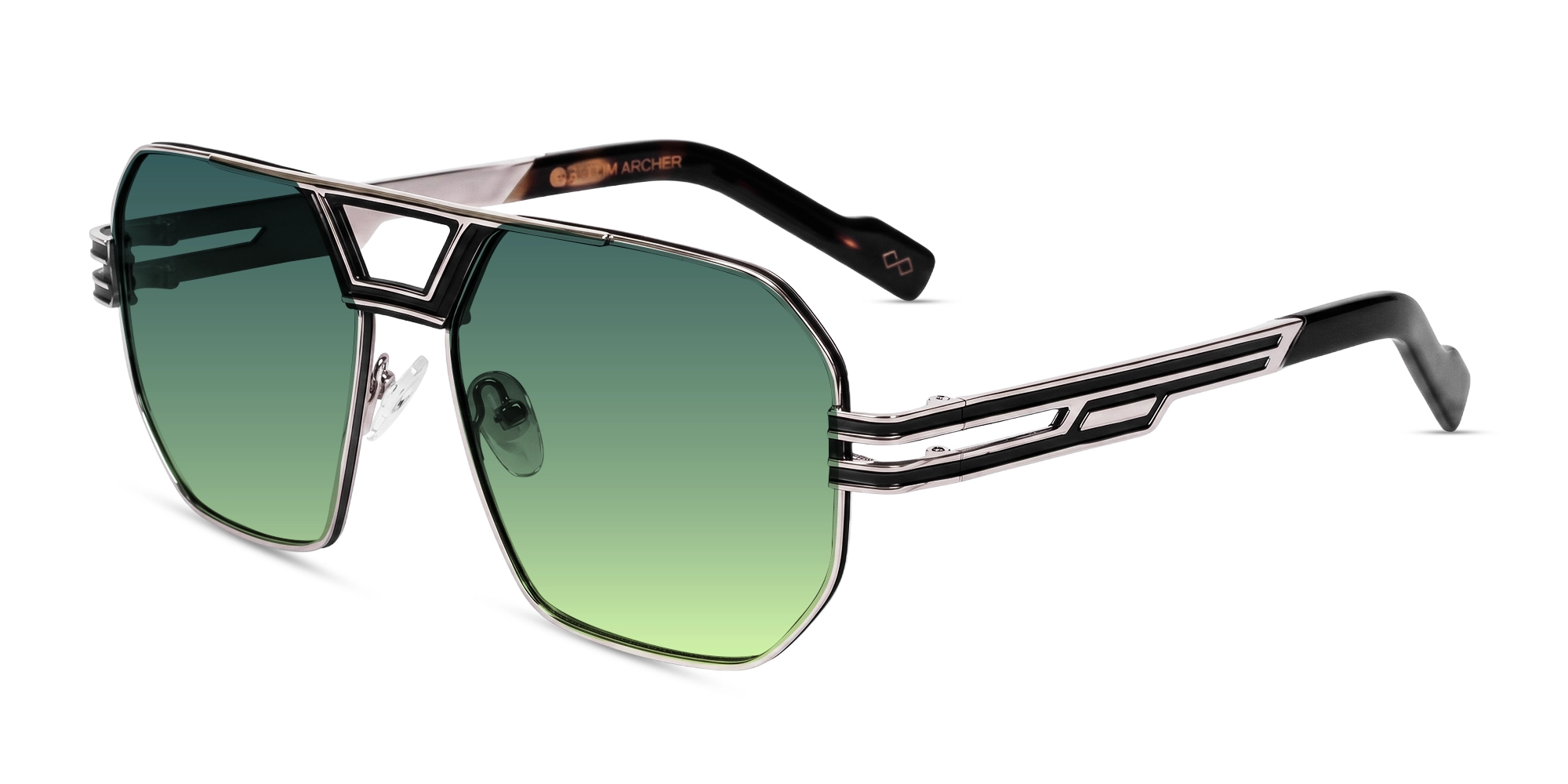 Silver & Teal Oversized Frame With Green Ombre Sunglasses-3 Silver & Teal Oversized Frame With Green Ombre Sunglasses-3