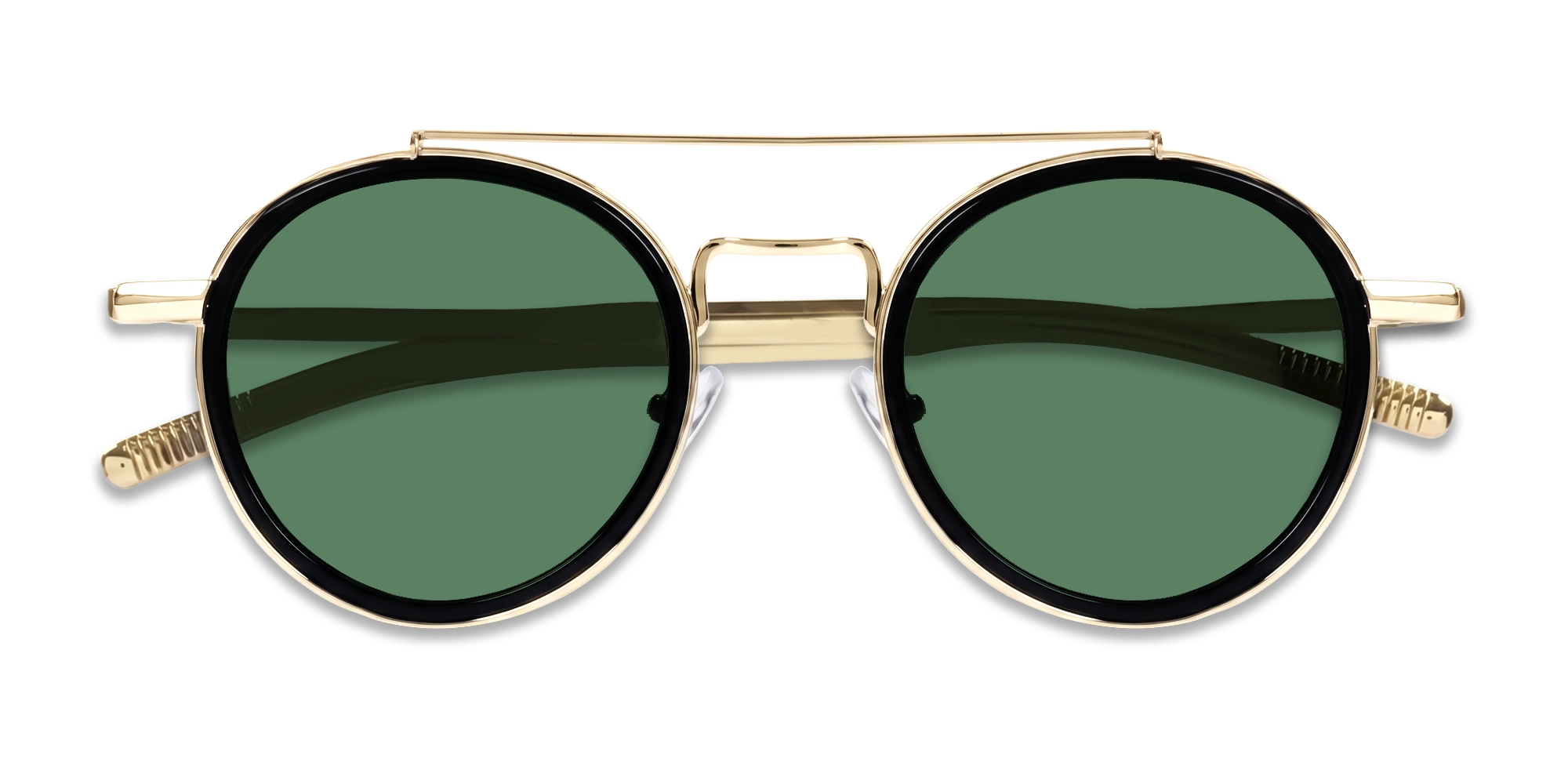 Vintage Gold Round Pilot Frame With Green Tint Sunglasses-6