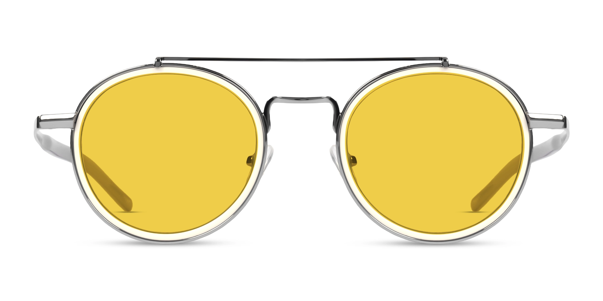 Vintage Silver Round Pilot Frame With Yellow Tint Sunglasses-1