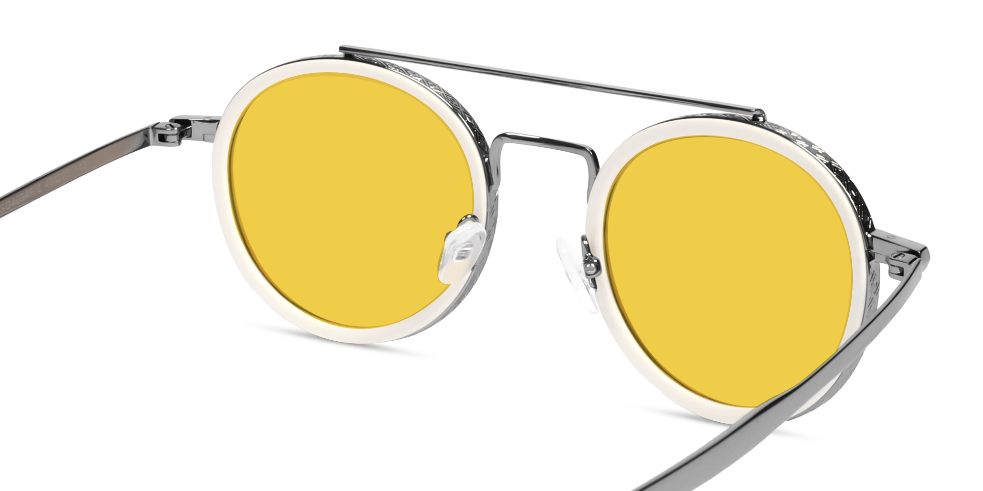 Vintage Silver Round Pilot Frame With Yellow Tint Sunglasses-5